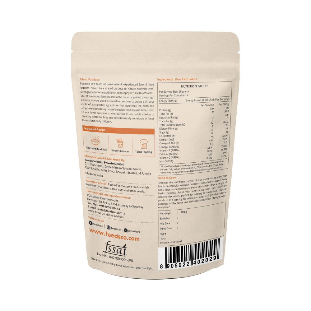 Feedsco Flax Supreme Flax Seeds - Non GMO Alsi Seeds | Rich in Fibre & Omega -3| Diet 250 Gms (Pack of 2)
