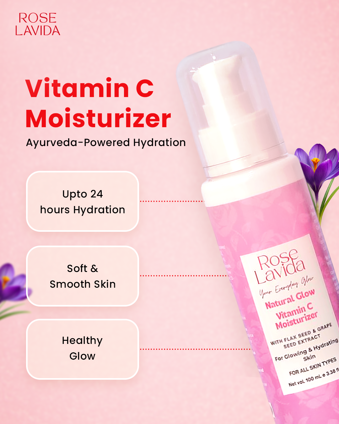 Rose Lavida Natural Glow Vitamin C Moisturizer | For All Skin Types | Women & Men
