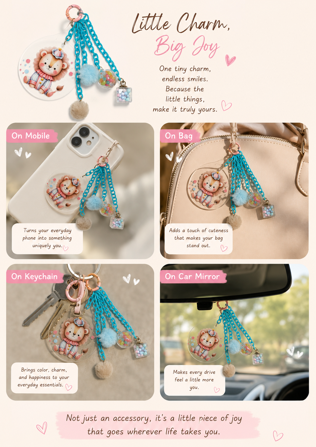 BeYoou.Bling Handcrafted Premium Limited-edition Kawaii Circus Lion Acrylic Keychain/Bag Charm
