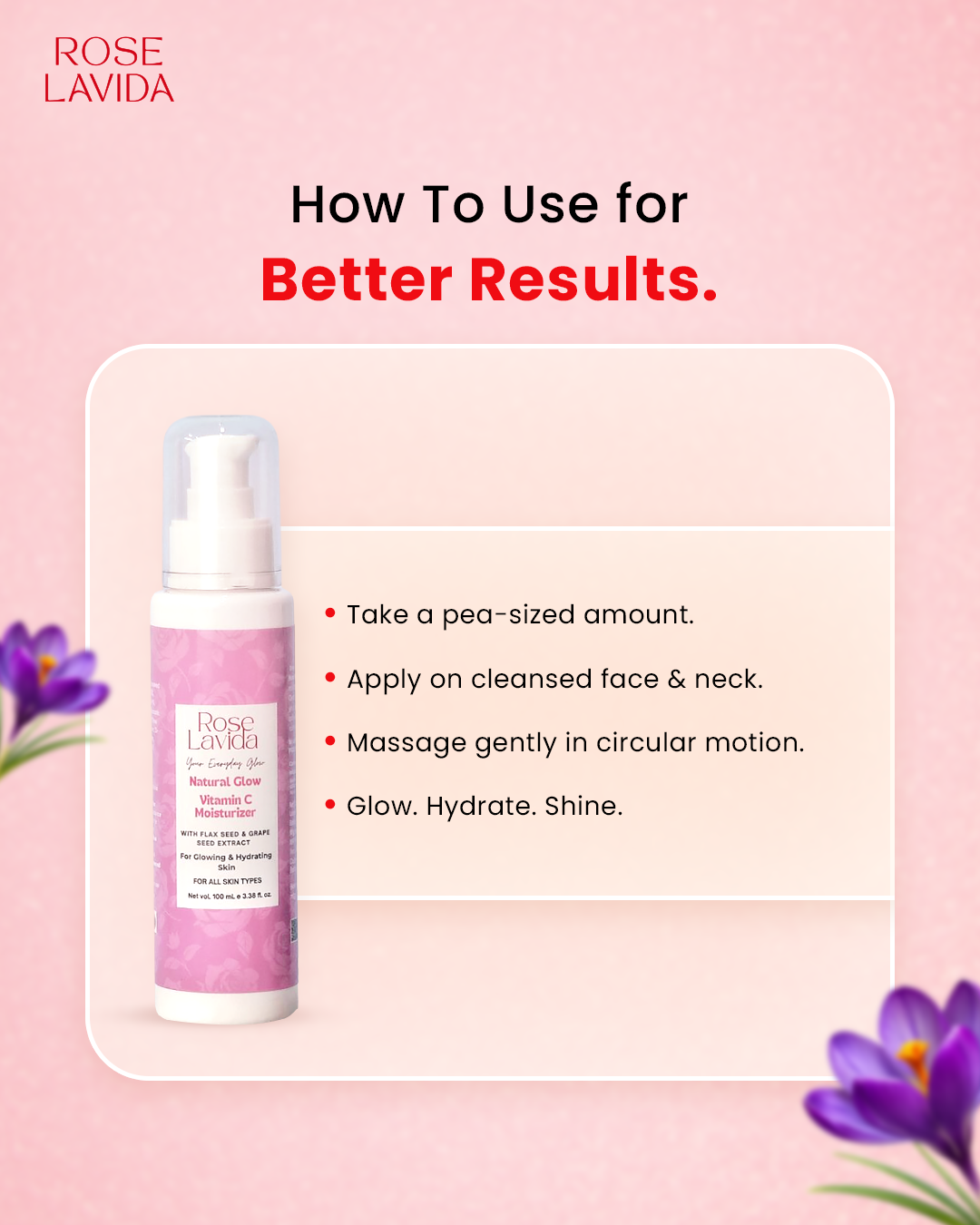 Rose Lavida Natural Glow Vitamin C Moisturizer | For All Skin Types | Women & Men