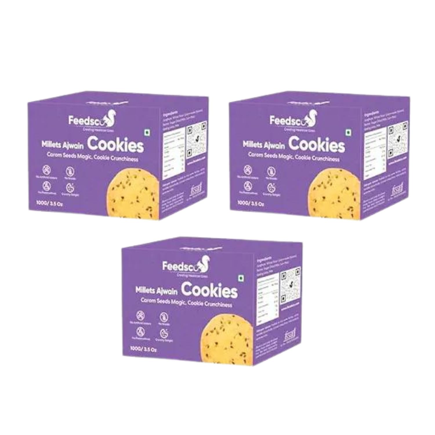Feedsco Millets Ajwain Cookies Tasty & Healthy Cookies |100g | Pack of 3