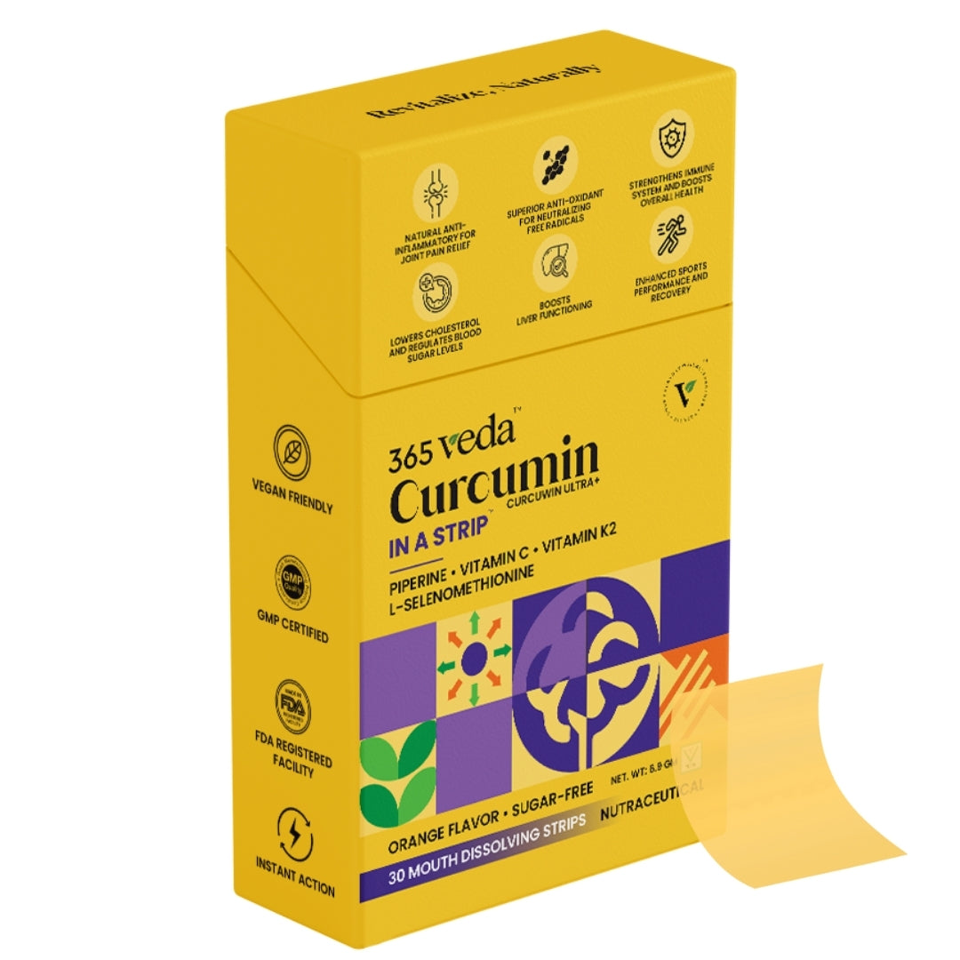 365veda Curcumin In-A-Strip™ | For Joint Pain, Seasonal Infection, Sports Performance and Metabolism | 30 Strips