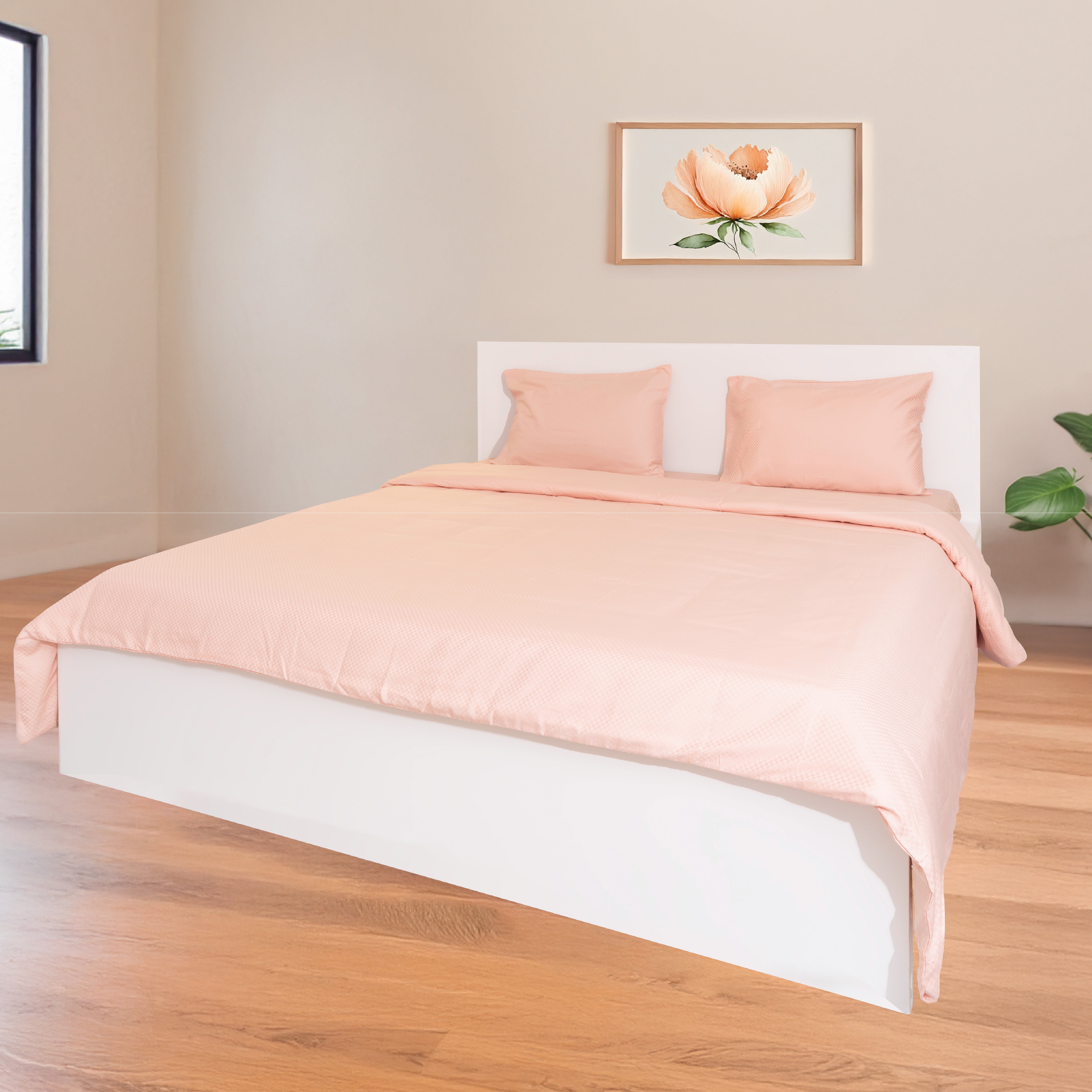 400 TC, 5mm Checks, Vegan Silk Blend Bedsheet Set & Duvet Cover