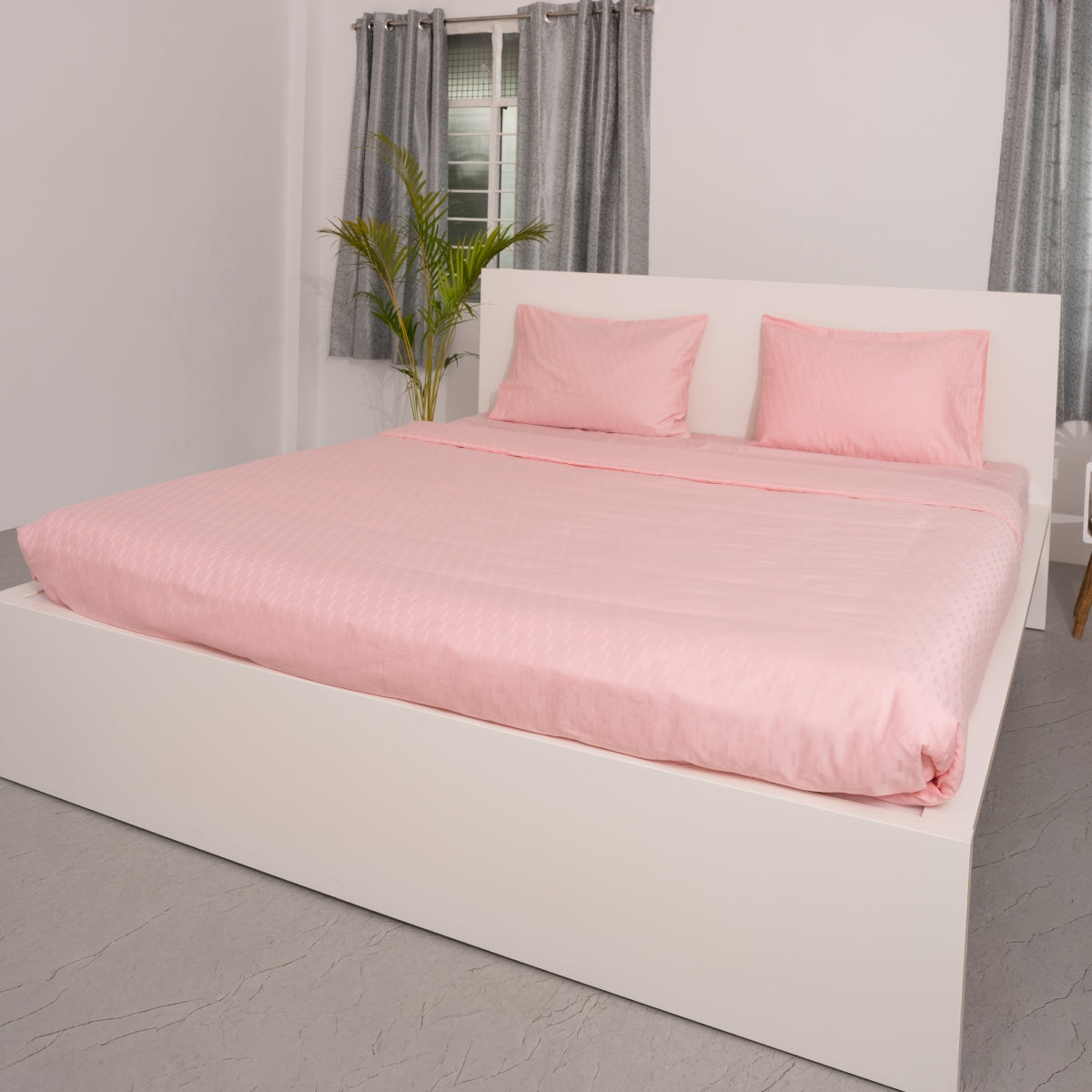 Strawberry Cream, 300TC, Step Design Bedsheet Set