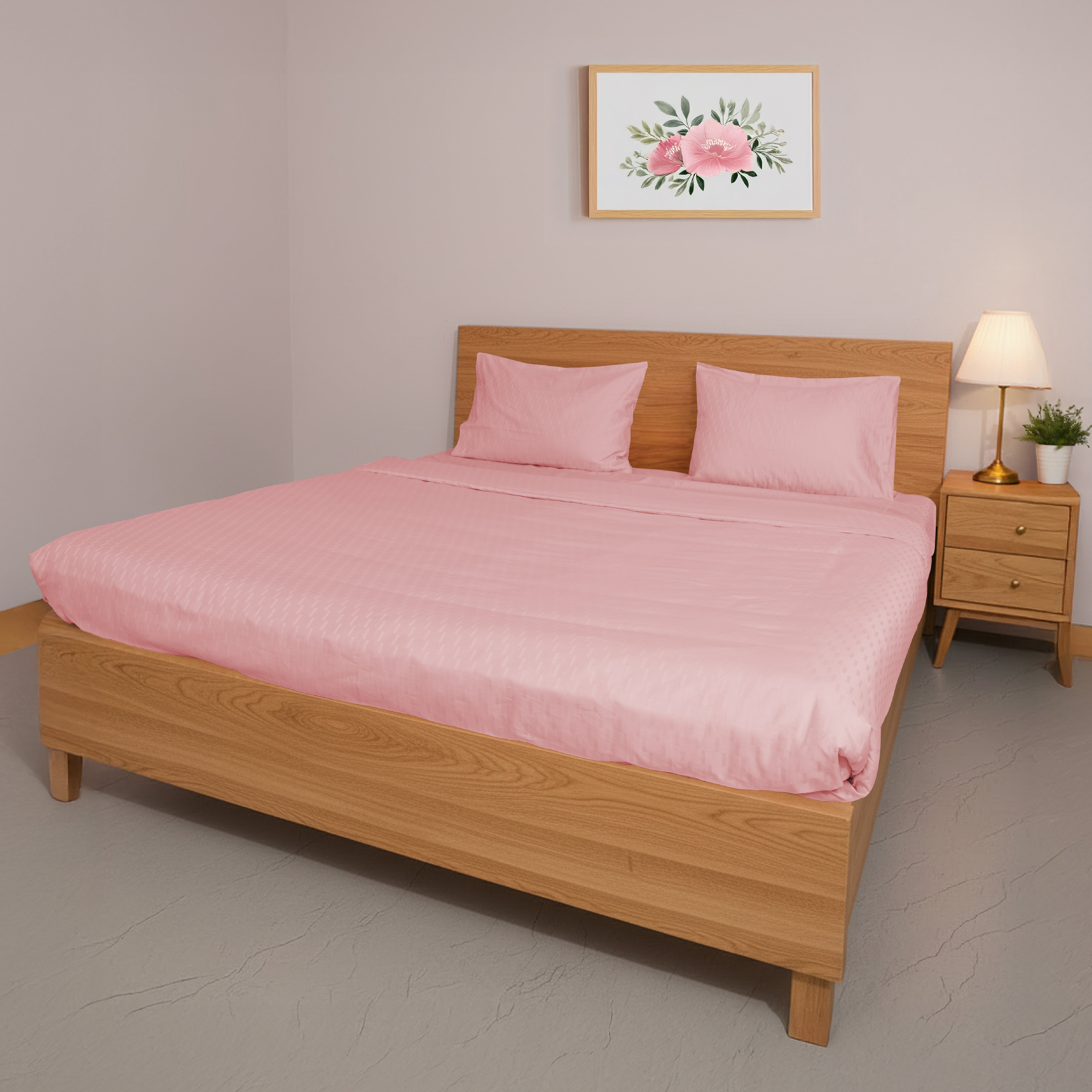 Oyvu 300 TC, 100% Cotton Step Design Bedsheet Set & Duvet Cover