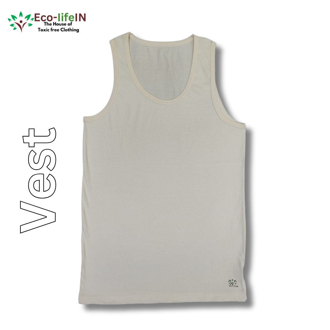 Eco Life Men's Toxic Free pure Cotton Undyed Cream Vest - Pack of 3