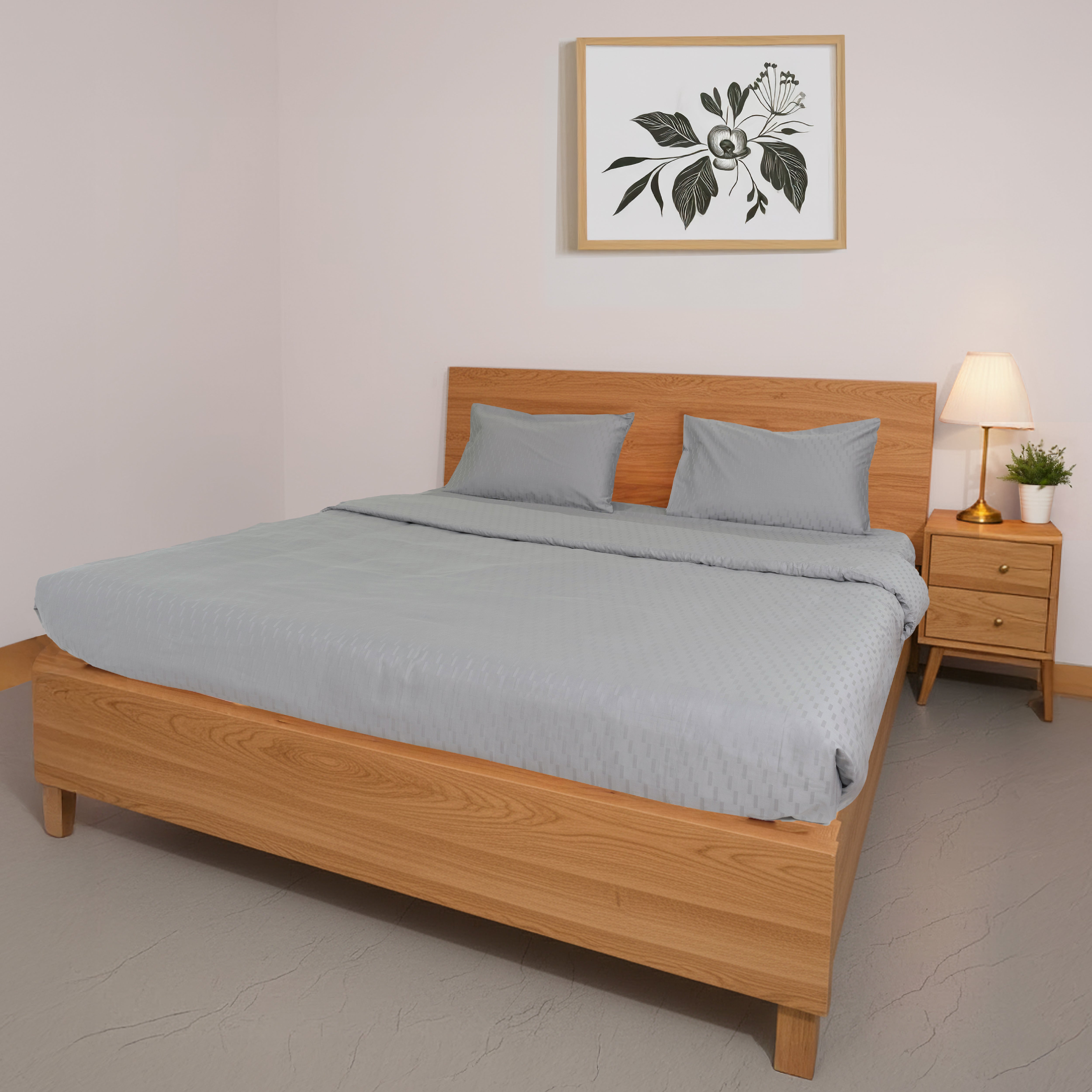 Oyvu 300 TC, 100% Cotton Step Design Bedsheet Set & Duvet Cover