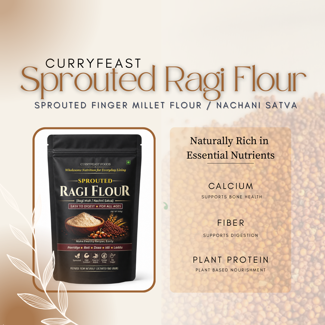 Curryfeast Sprouted Ragi Flour – Gluten Free Finger Millet Flour, High Calcium & Fiber Rich, Traditionally Prepared Nachni Satva, 500g