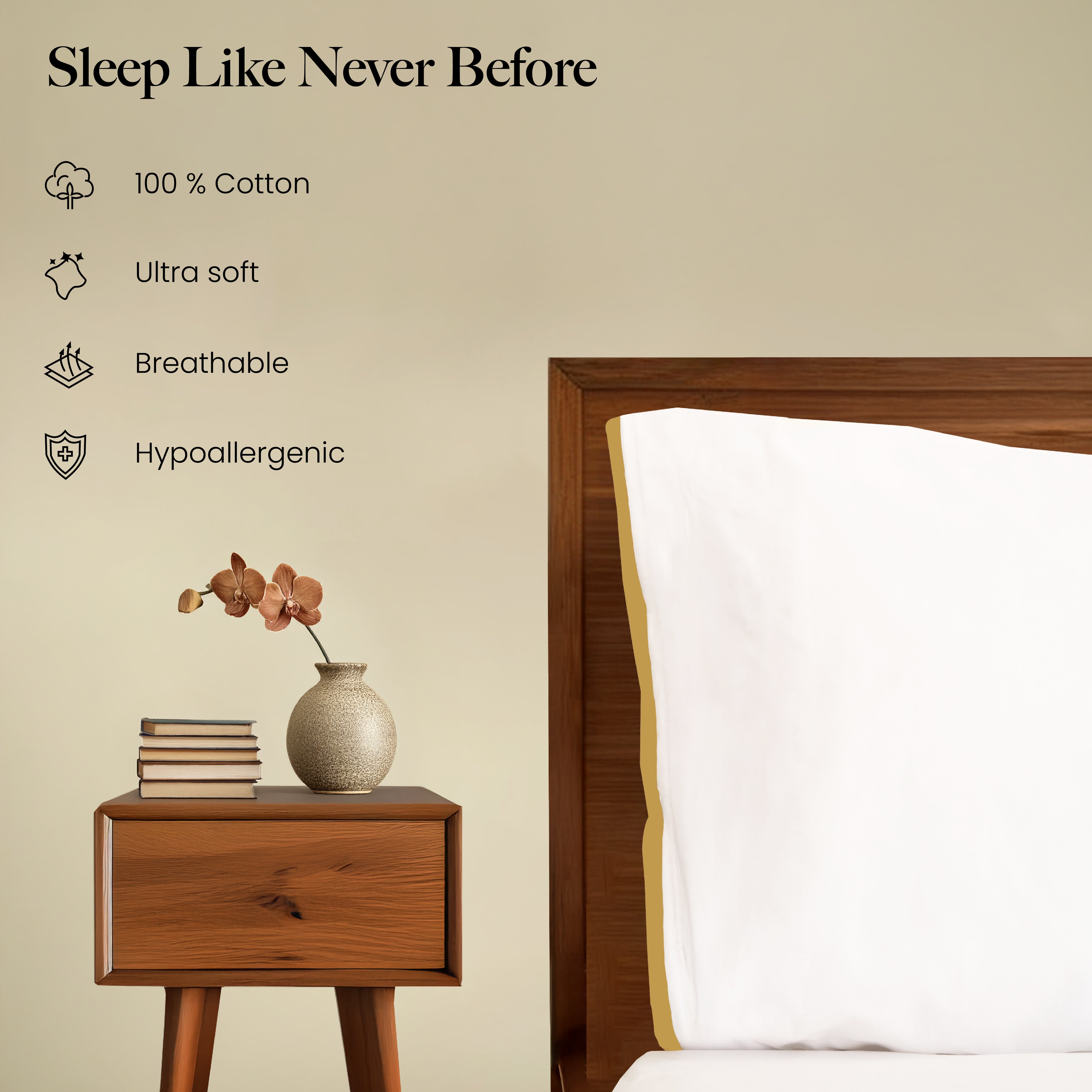 Gold Flange on White Percale, 300 TC Bedsheet with two pillow cover