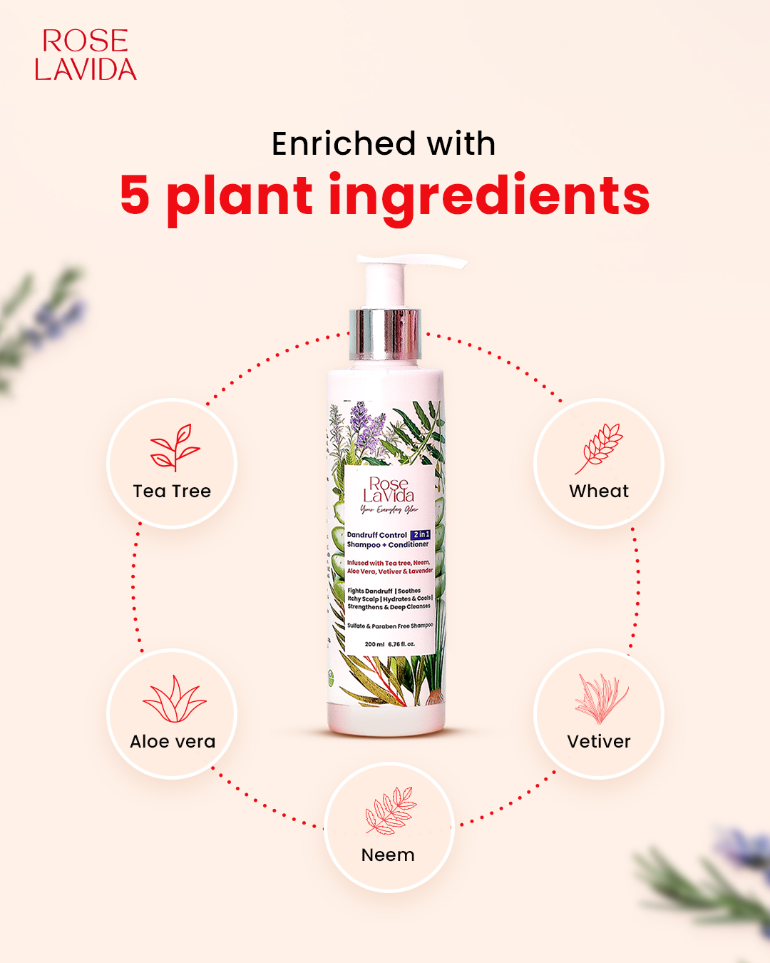 Rose Lavida Ayurvedic Rosemary Strength & Shine & Tea Tree Flake Free 2-in-1 Shampoo + Conditioner For Hair fall & Dandruff Control Combo| With 5 Plant Ingredients | For All Hair Types