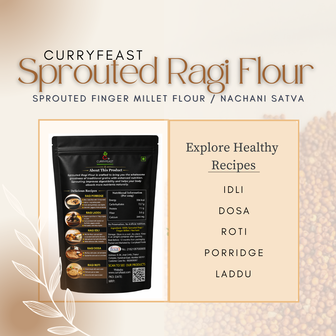 Curryfeast Sprouted Ragi Flour – Gluten Free Finger Millet Flour, High Calcium & Fiber Rich, Traditionally Prepared Nachni Satva, 500g