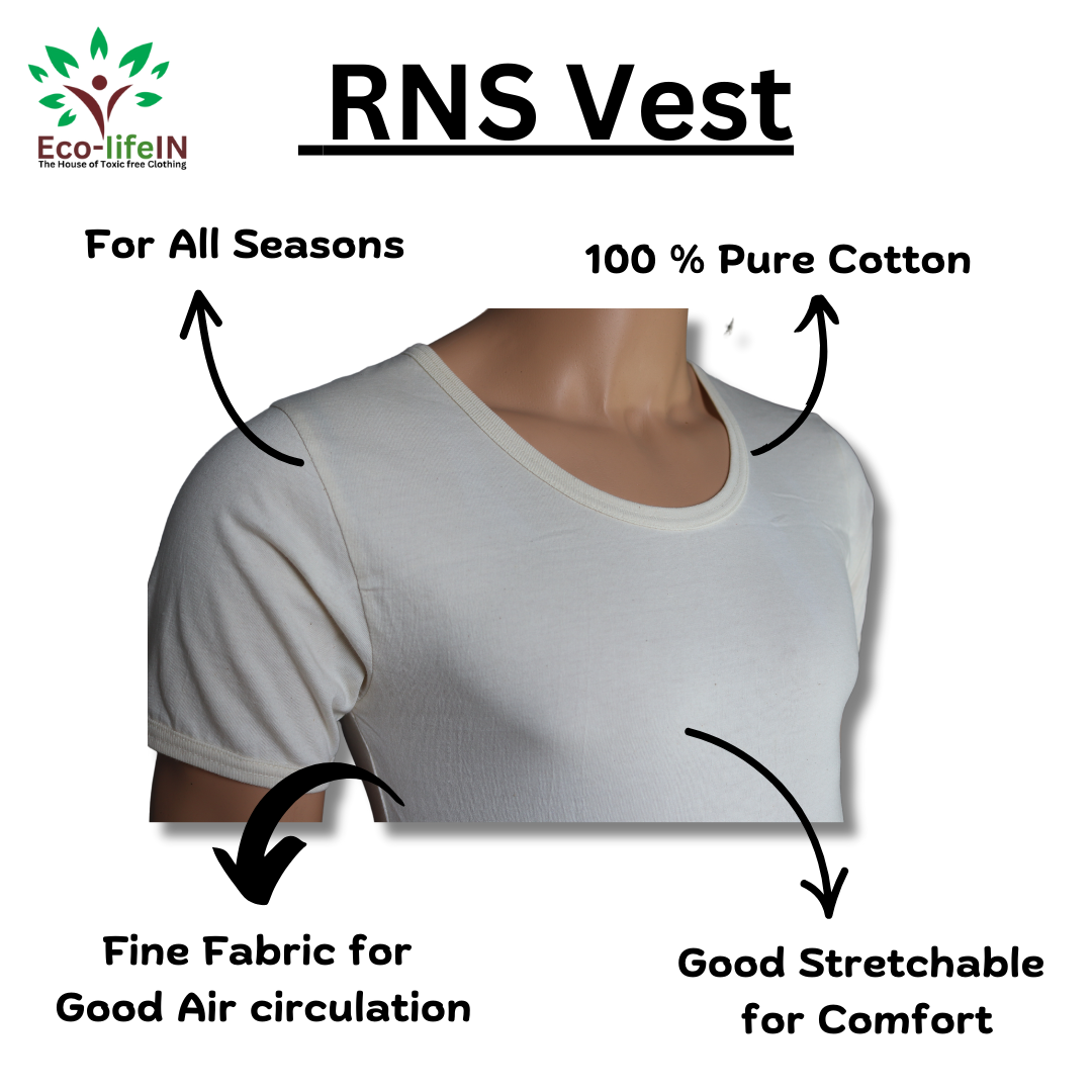 Eco life Men's Toxic free Undyed and Unbleached Pure Cotton RNS Vest - pack of 3