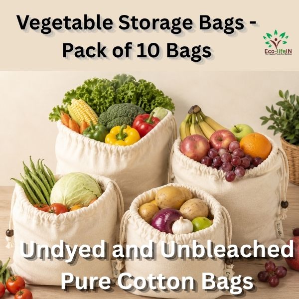 Eco-life Vegetable Storage Cotton Bag - Pack of 10 Bags