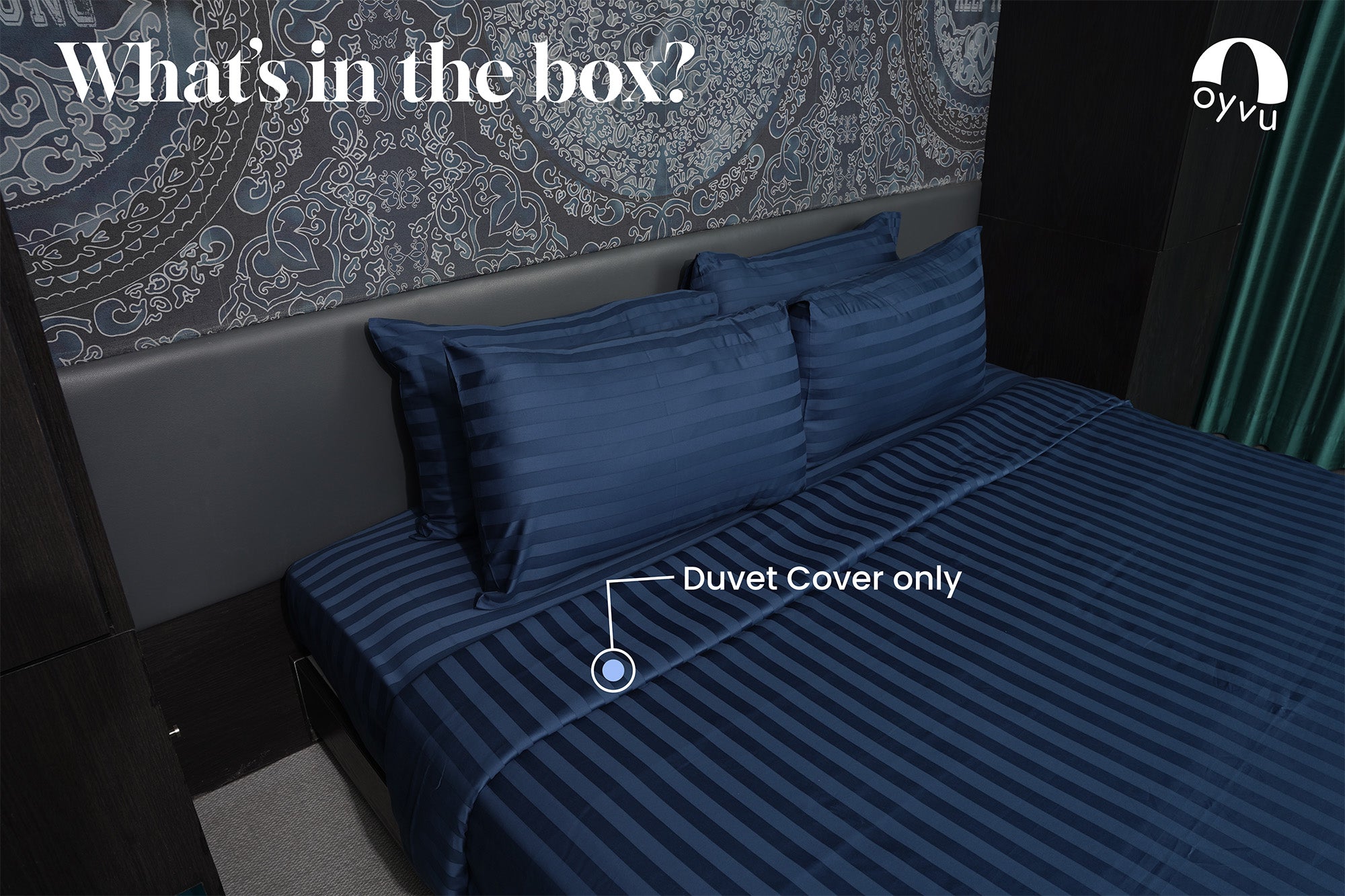 Navy Blue, 500TC, Stripes Bedsheet Set