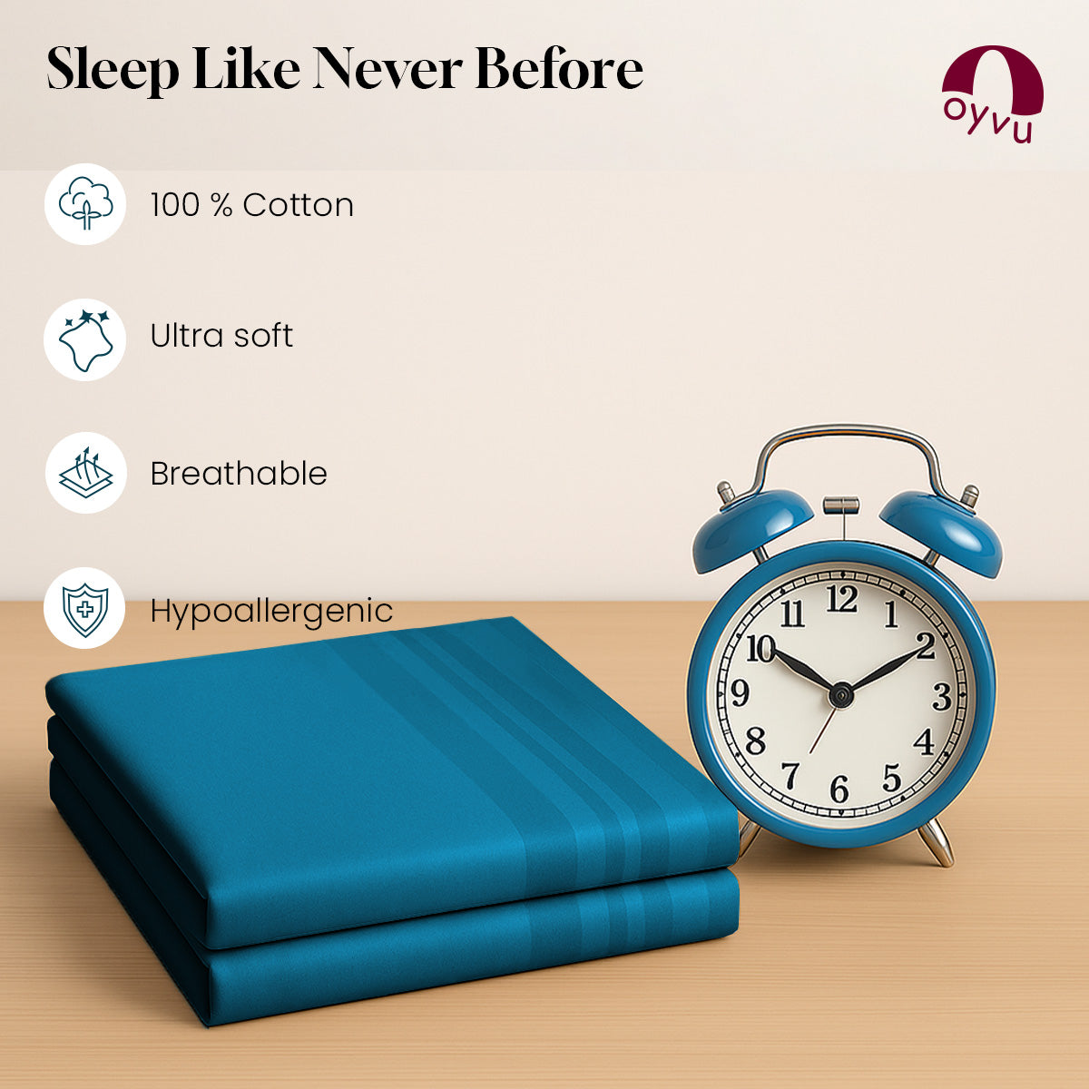 Teal Blue, 300TC, Horizontal Stripes Bedsheet Set