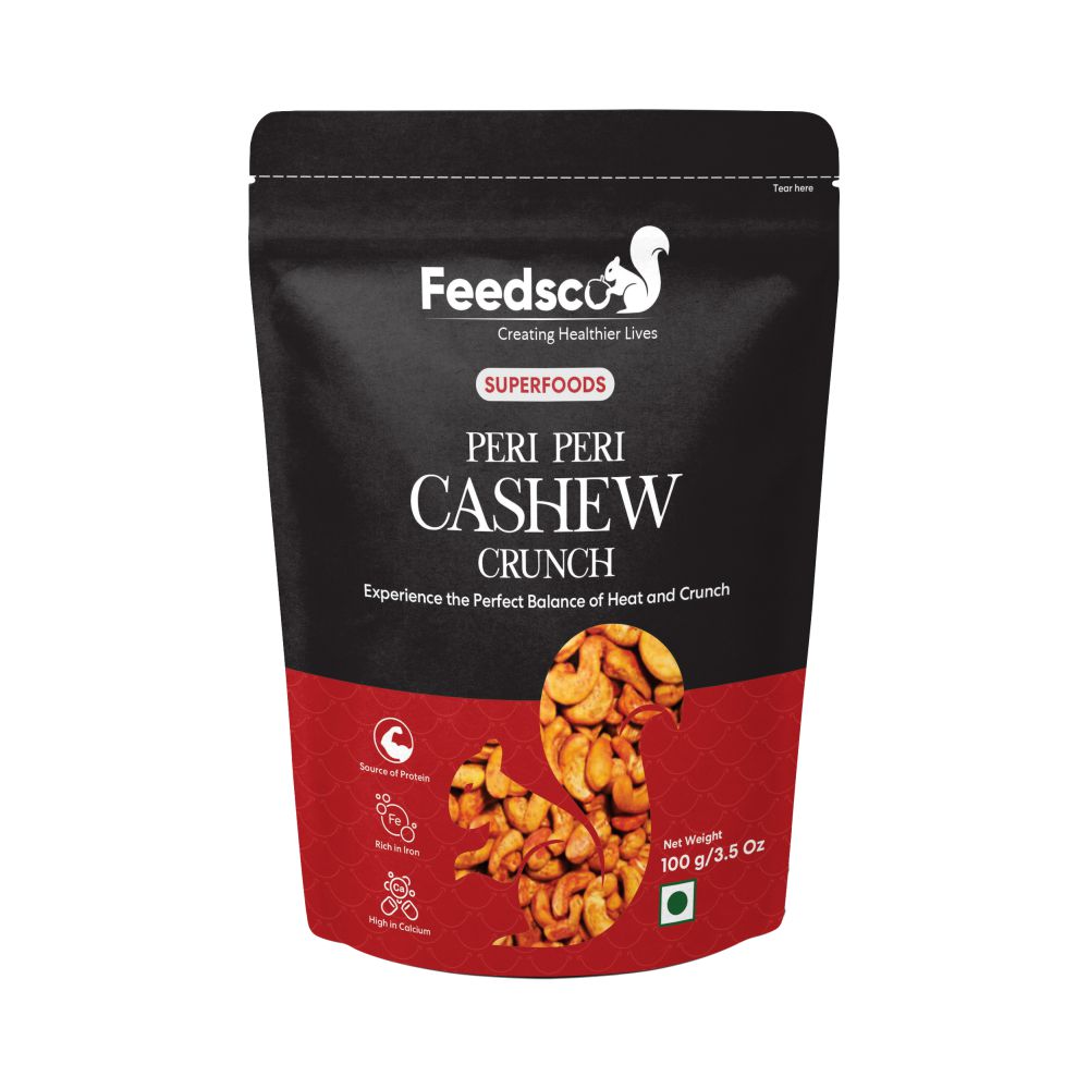 Feedsco Peri Peri Cashew Crunch Roasted | Peri Peri Cashews | Flavoured Nuts | Masala Kaju | 100 Gms (Pack of 2)