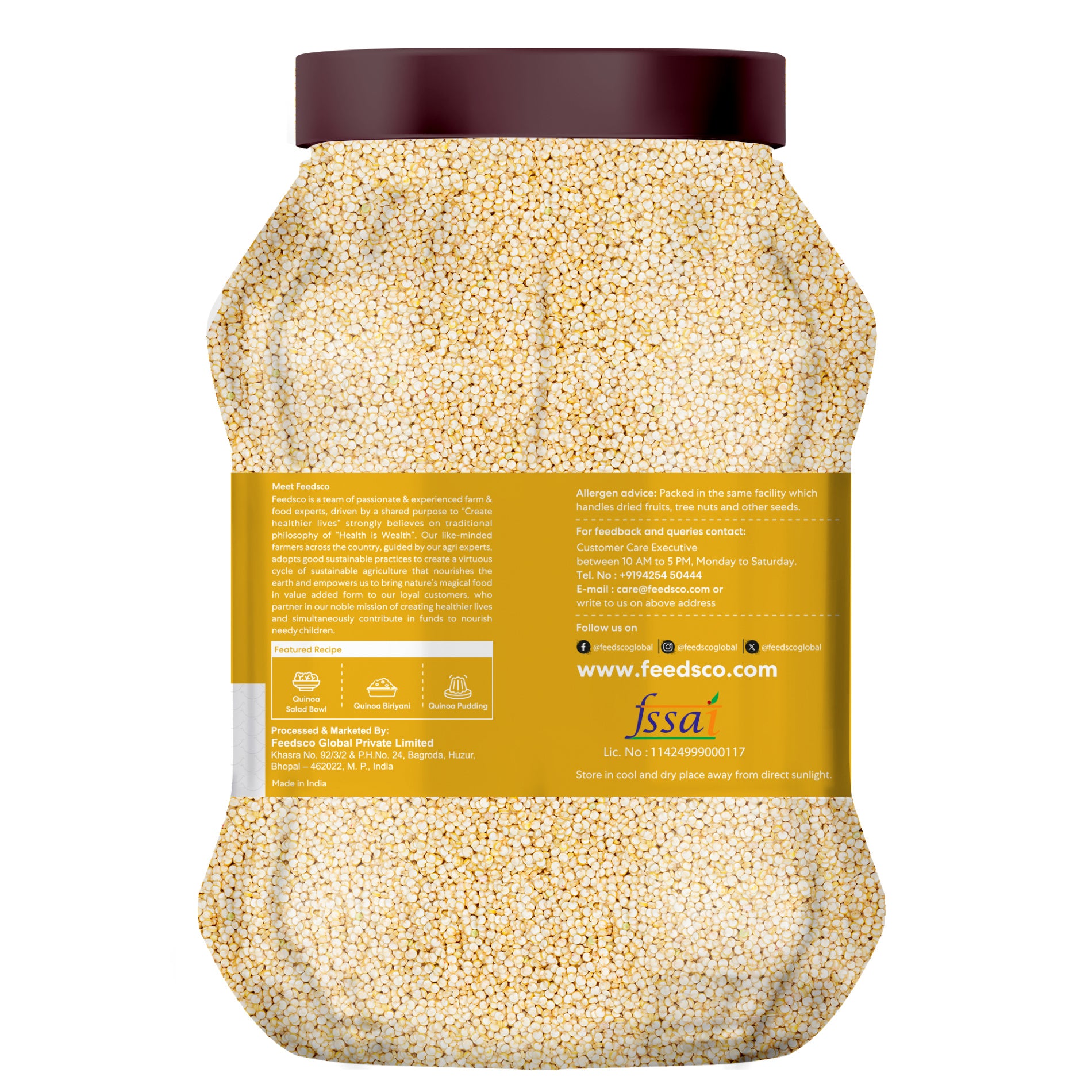 Feedsco Quinoa 2 kg - Gluten Free Breakfast | High Protein and Fibre | Quinoa Seeds | Cooks like Rice Superfood | Healthy Breakfast, Diet Food