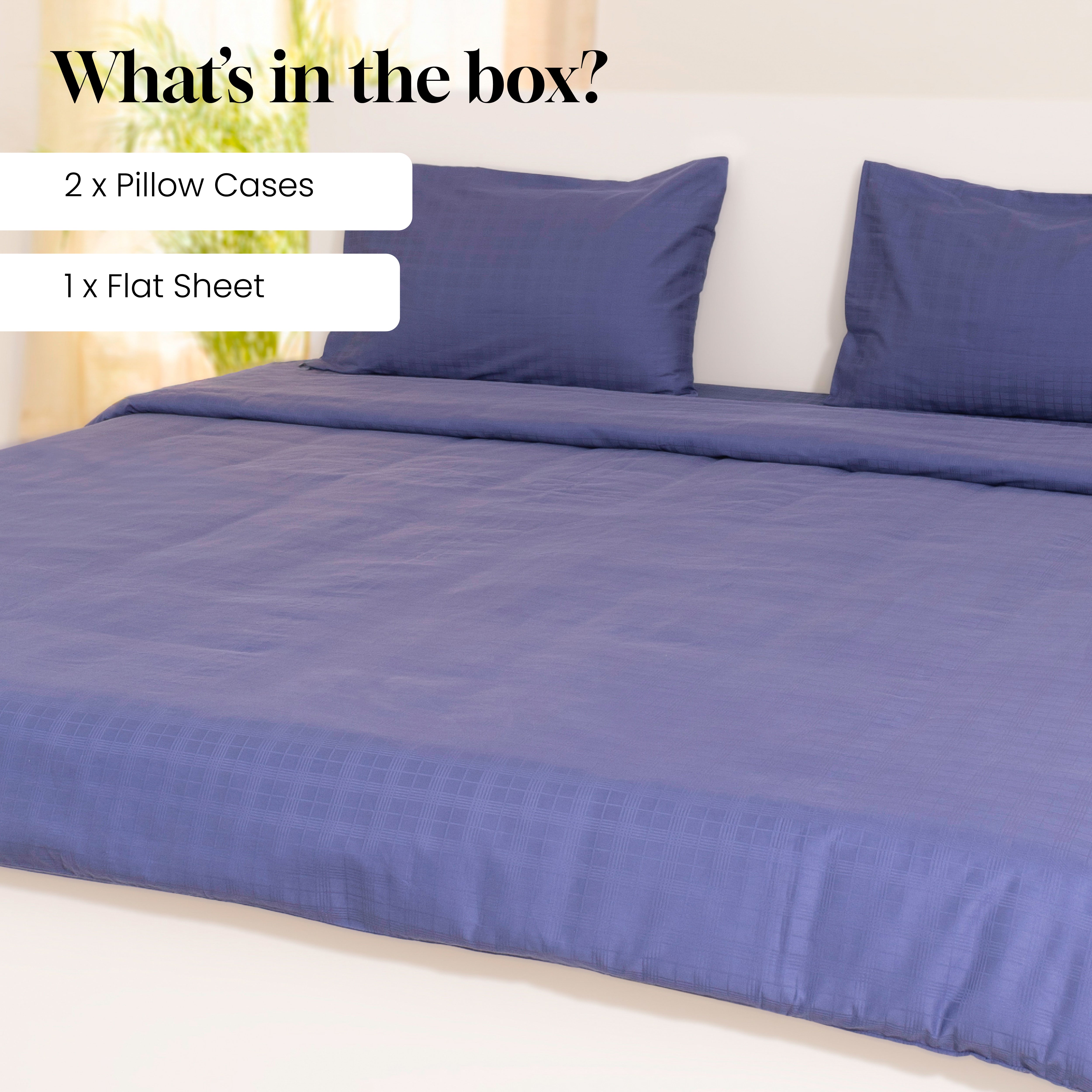 Skipper's Blue, 300TC, Window Pane Bedsheet Set