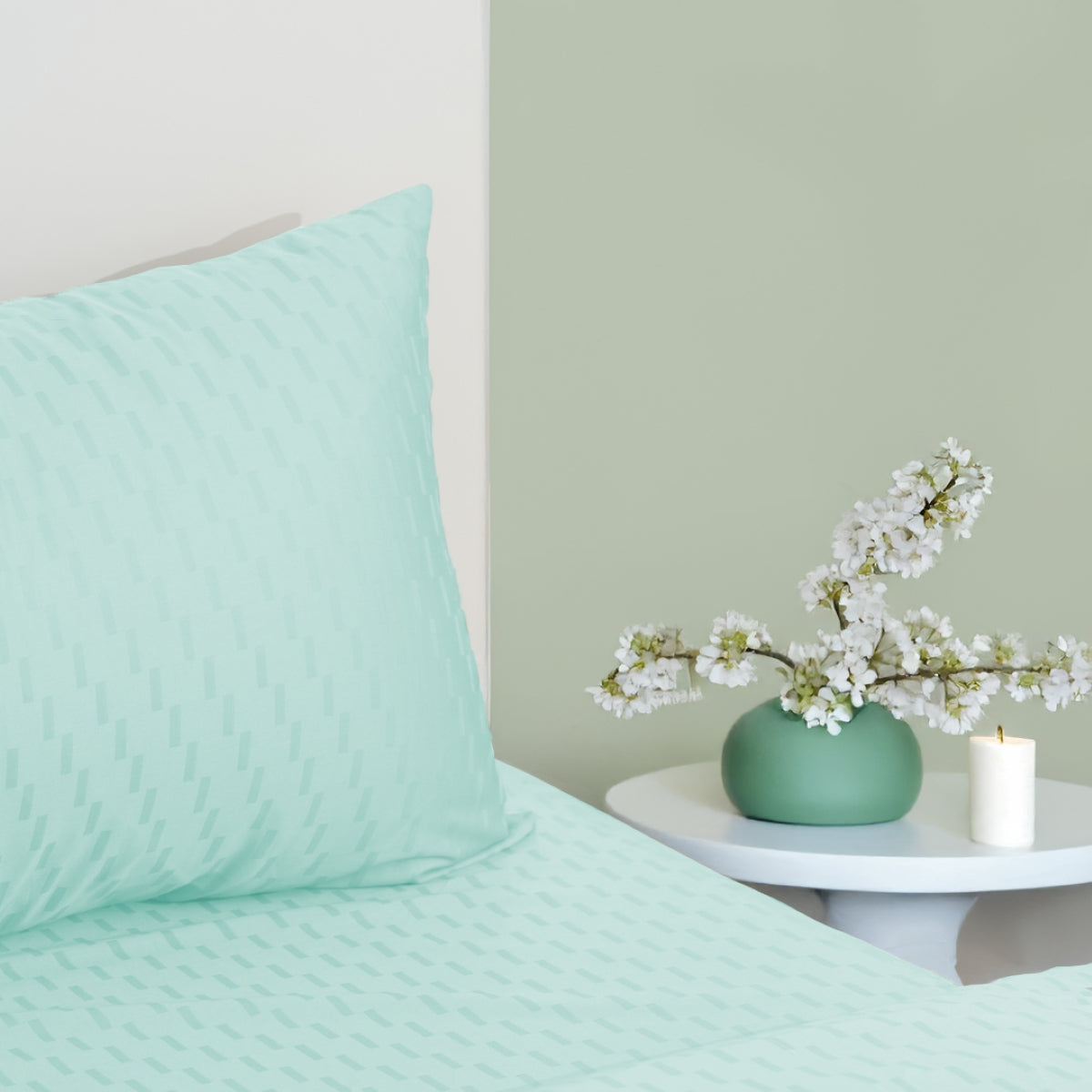 Moonlight Jade, 300TC, Step Design Bedsheet Set