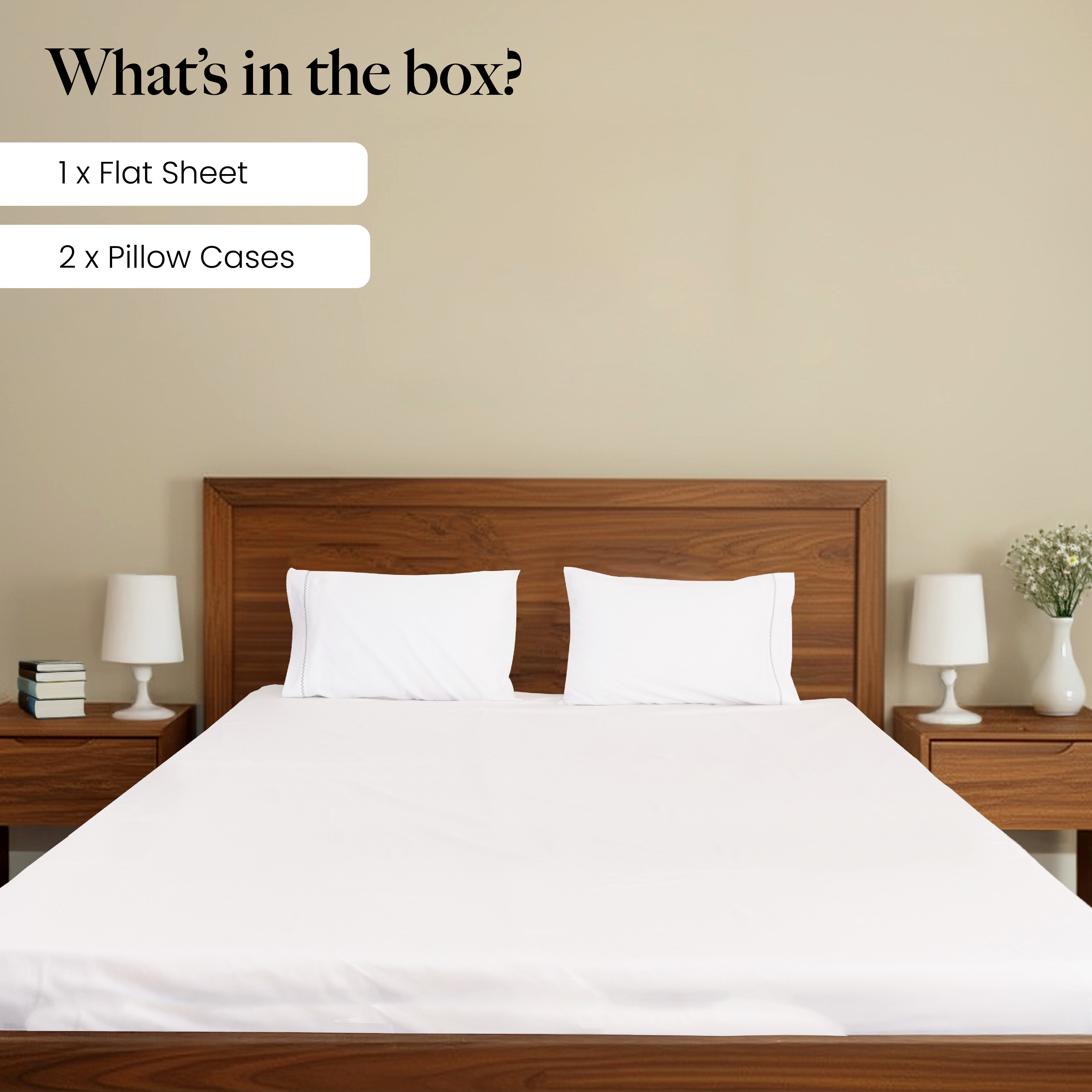 Silver Chess on White Percale, 300 TC Bedsheet with two Pillow Covers