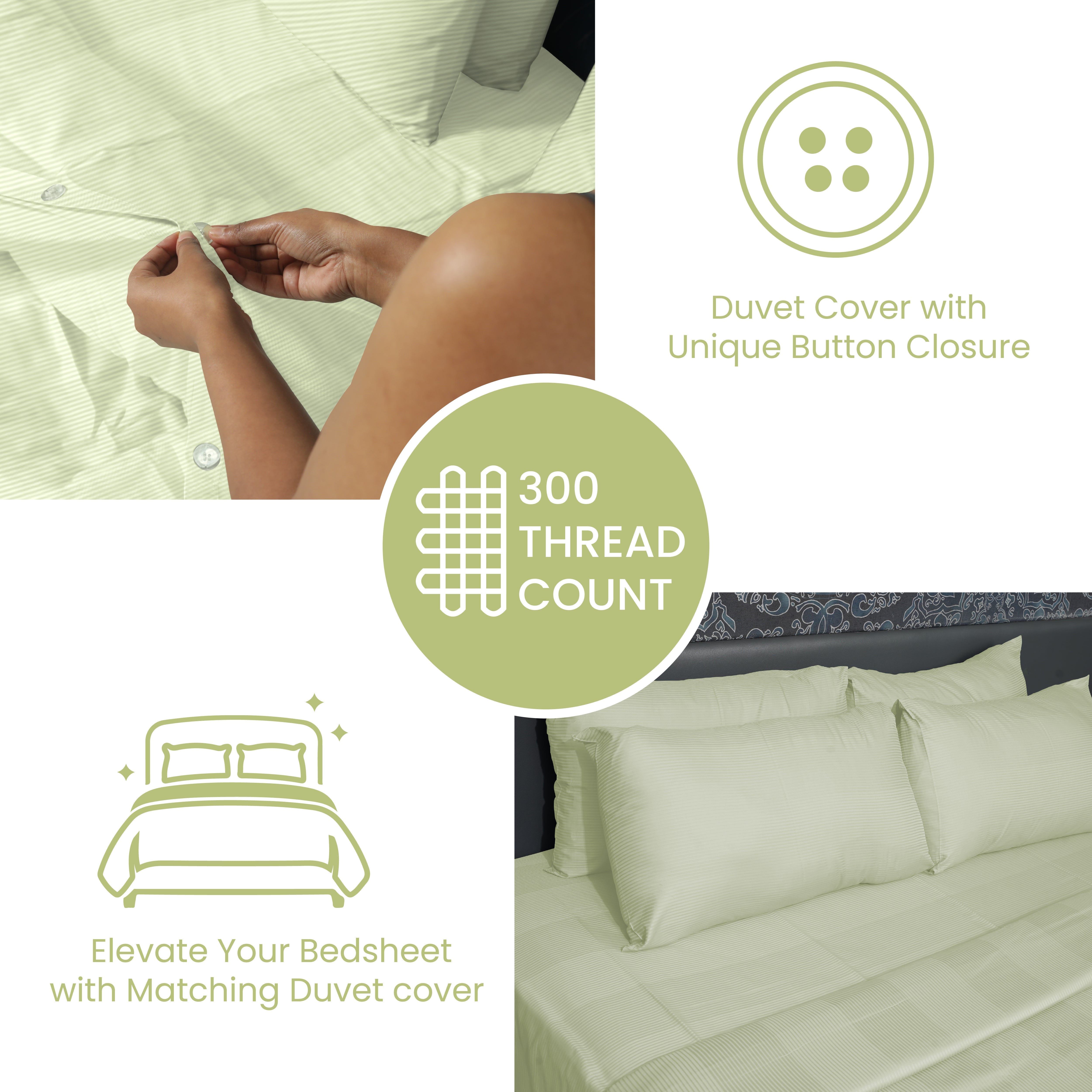 Meadow Mist, 300TC, Stripes Bedsheet Set