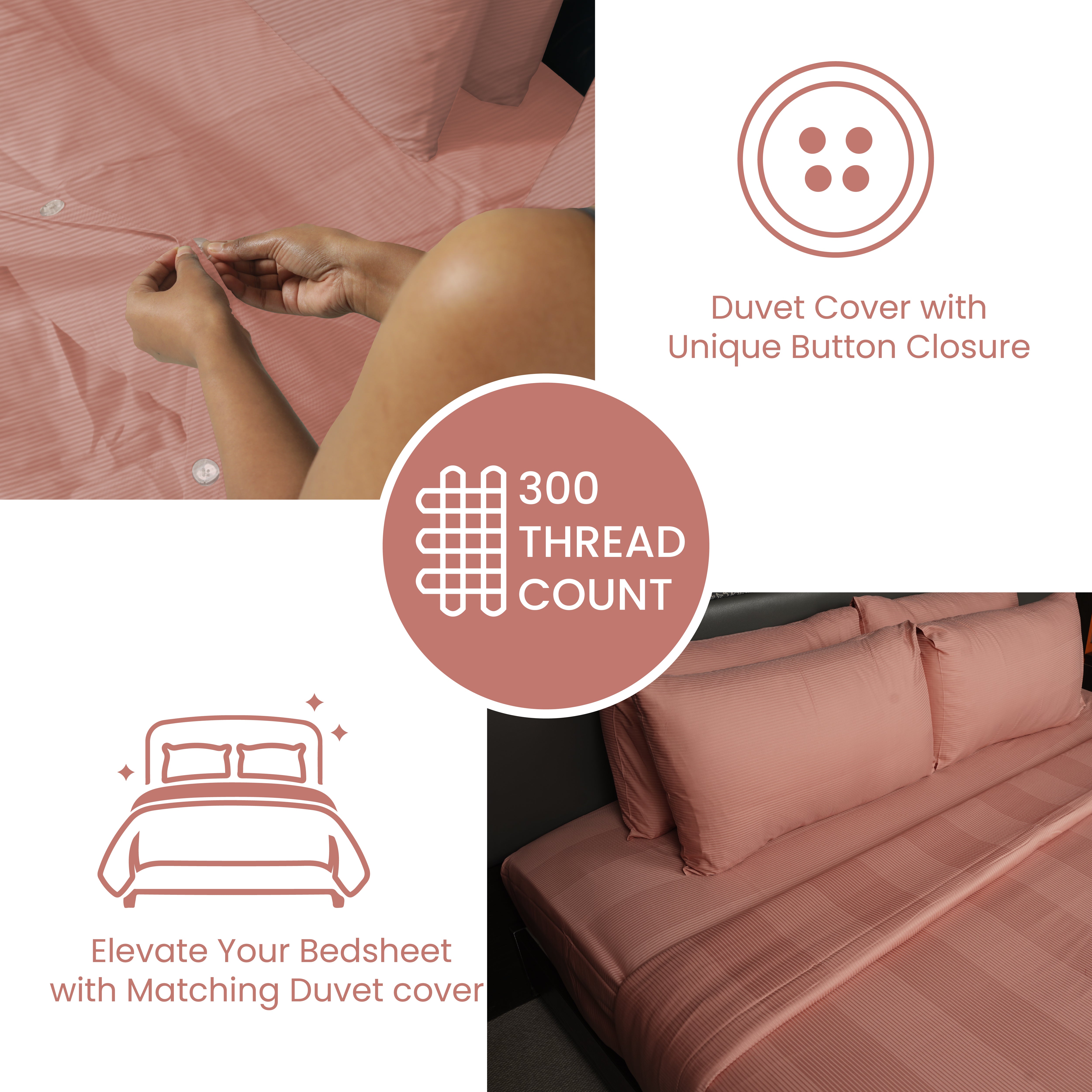 Rose Tan, 300TC, Stripes Bedsheet Set