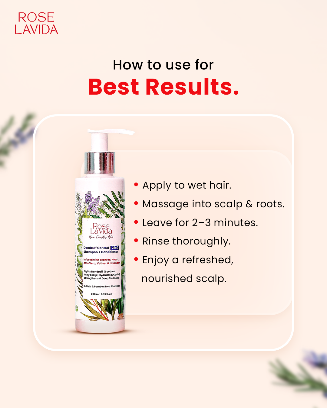 Rose Lavida Ayurvedic Tea Tree Flake Free 2 in 1 Shampoo + Conditioner for Dandruff Control| For All Hair Types