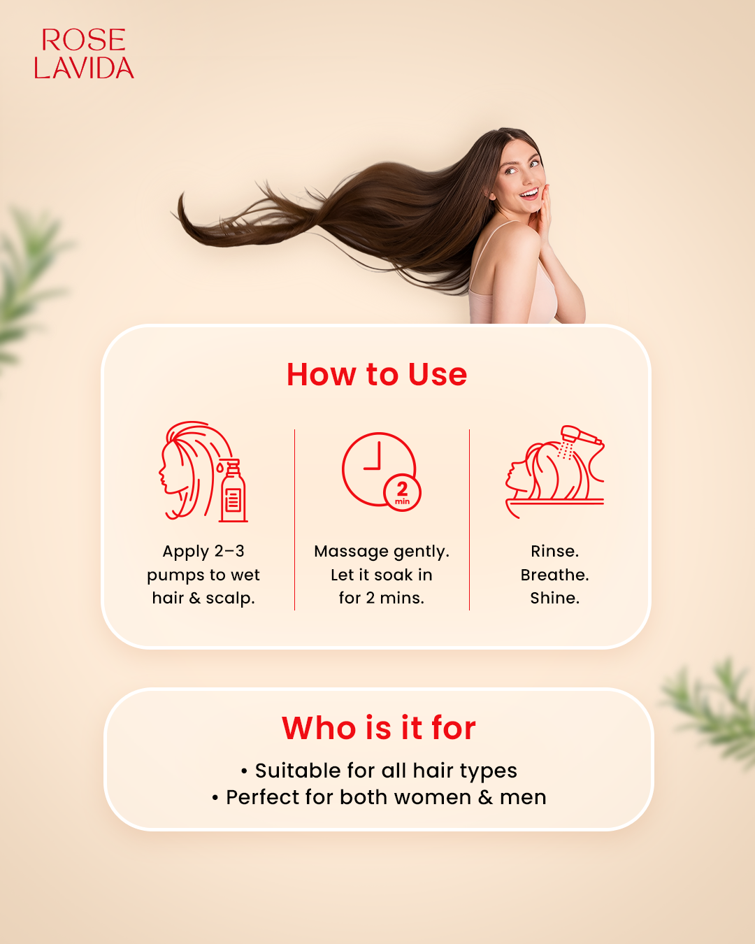 Rose Lavida Ayurvedic Rosemary Strength & Shine 2-in-1 Shampoo + Conditioner For Hairfall Control | With 5 Plant Herbs | For All Hair Types