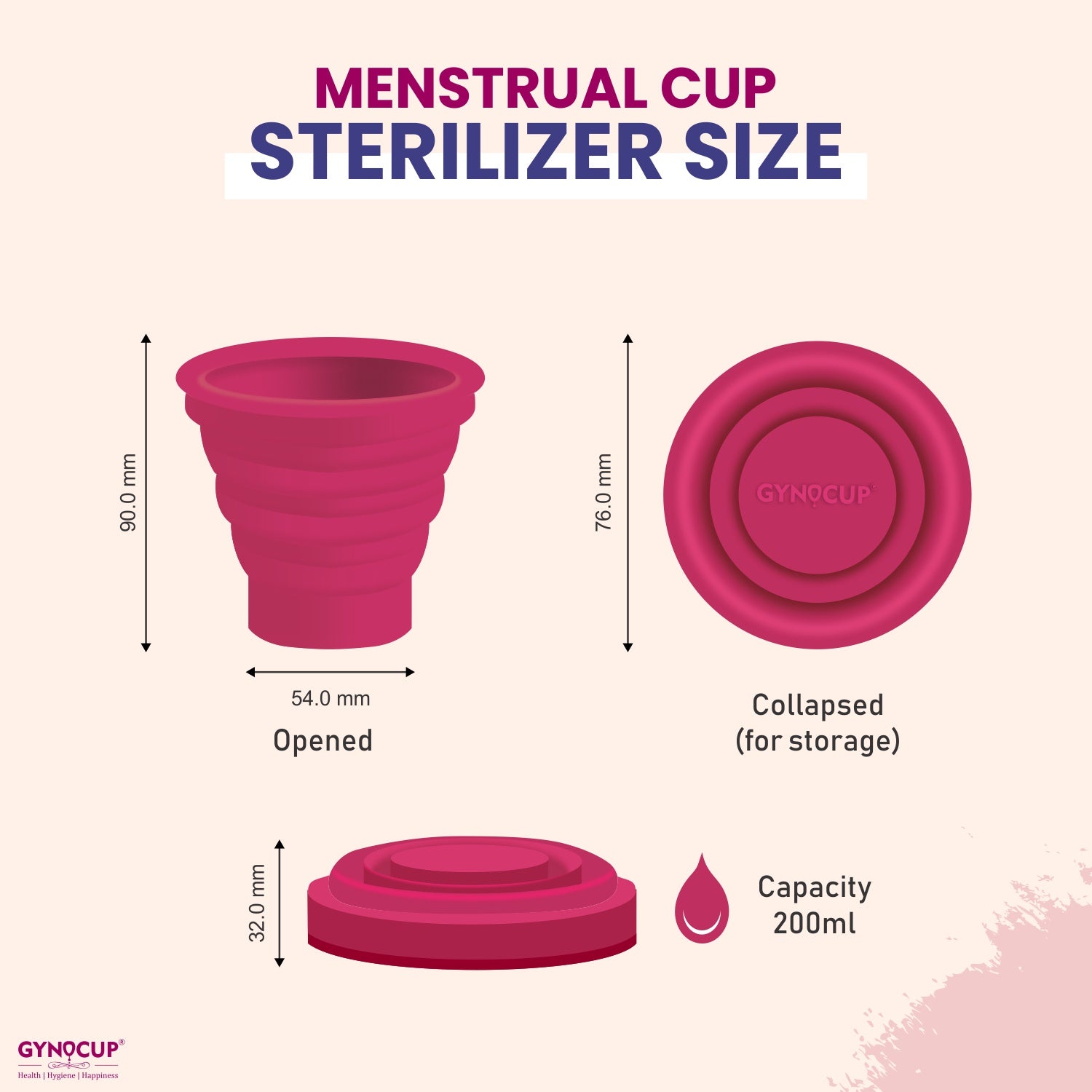 Gynocup Collapsible Silicone Cup Menstrual Cup Sterilizer | Kills 99% of Germs in 2 Minutes | Microwave Friendly - 1 Unit
