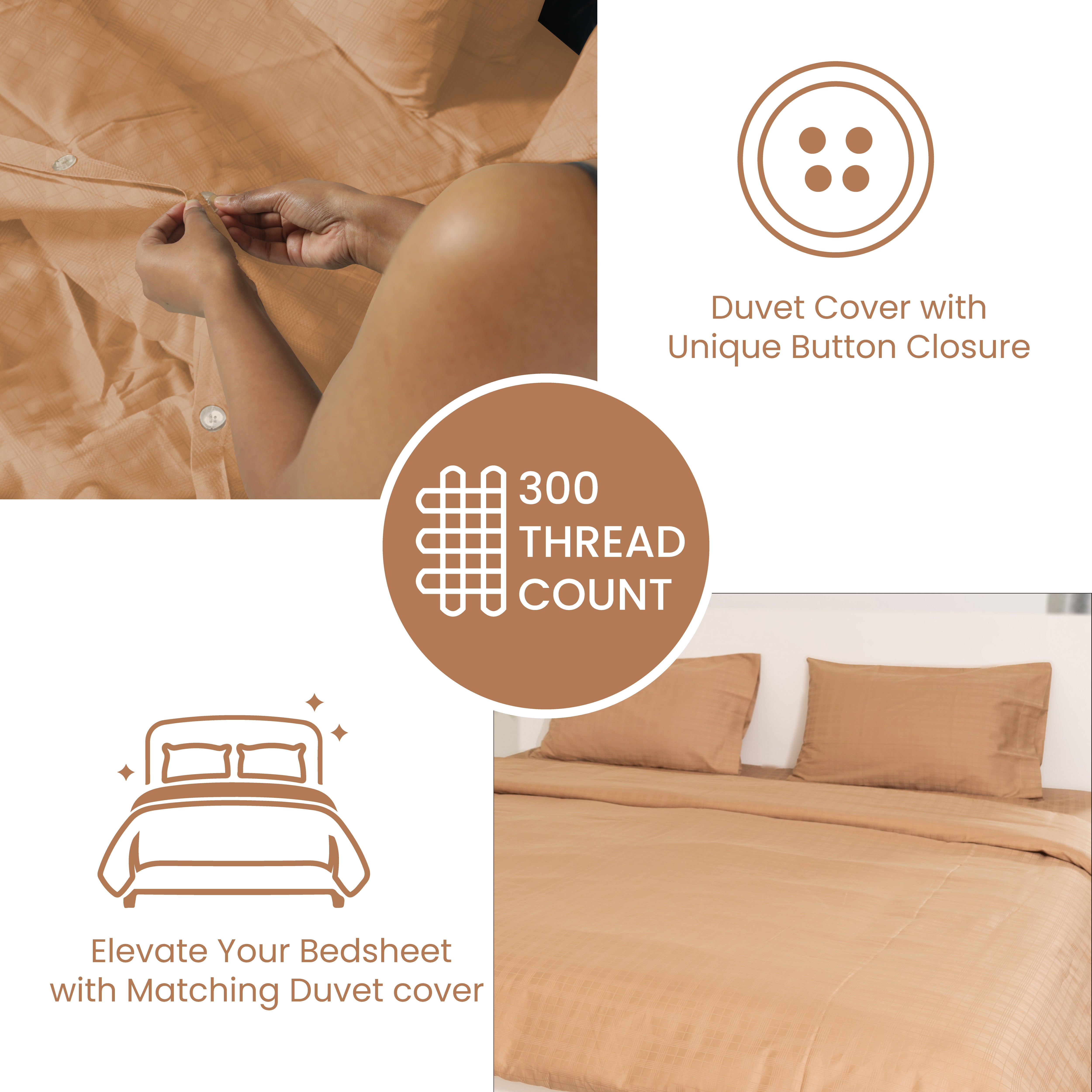 Tiger's Eye, 300TC, Window Pane Bedsheet Set