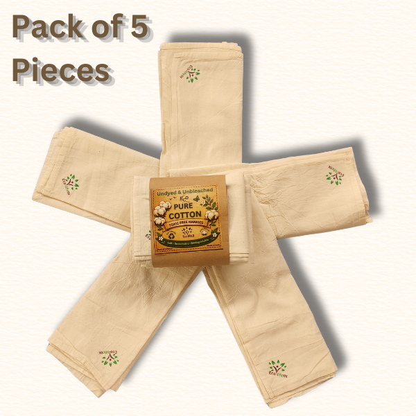 Eco life Toxic free Undyed and Unbleached pure Cotton Kerchief ( Hankies) - 5 Pieces