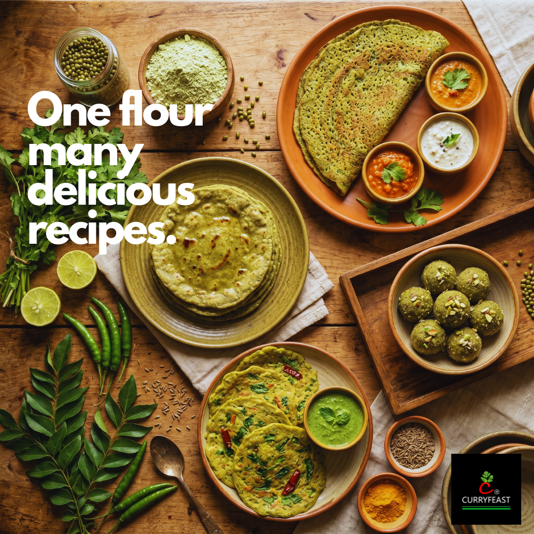 CURRYFEAST Sprouted Green Moong Flour / Instant Chilla Flour / INR 250