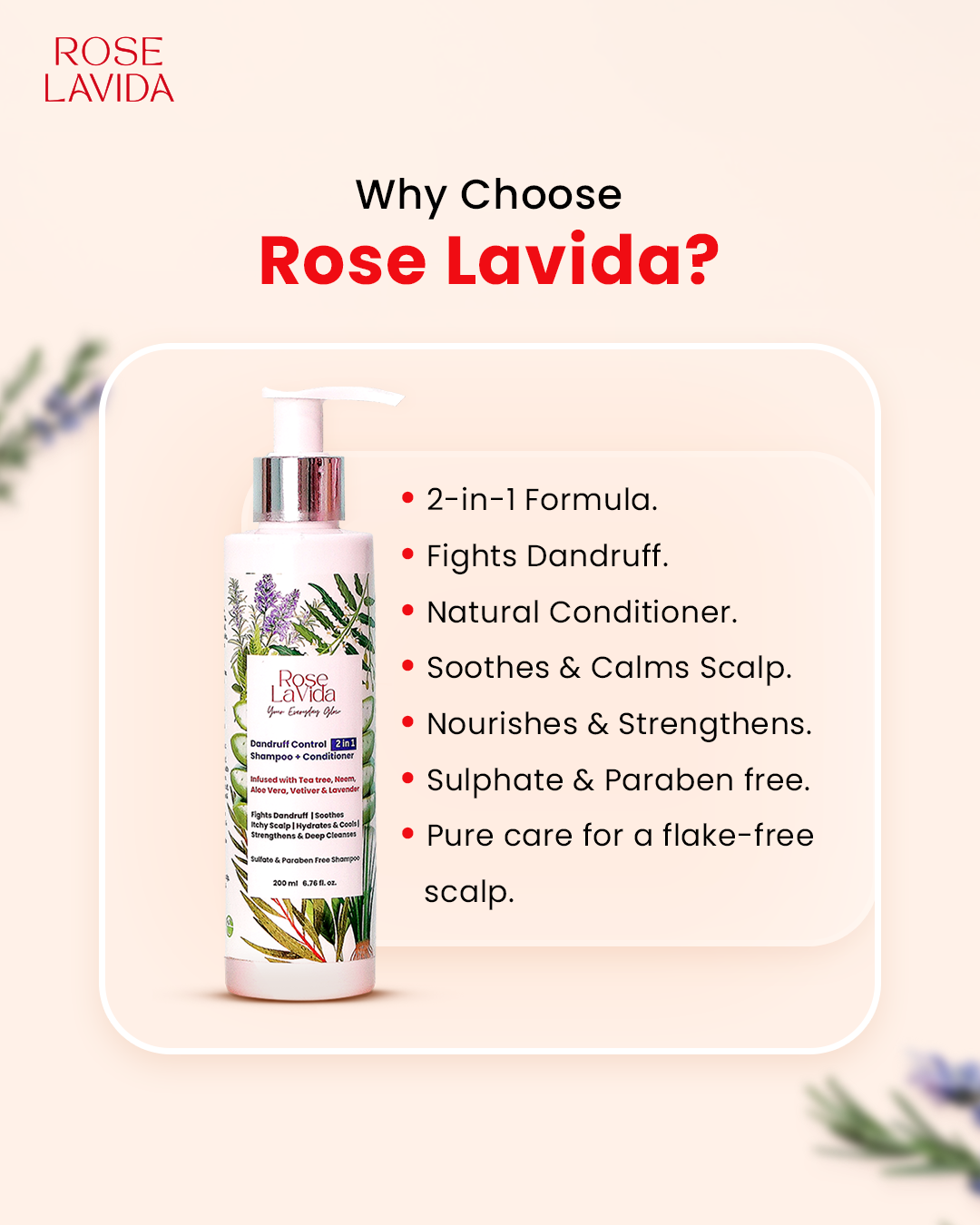 Rose Lavida Ayurvedic Tea Tree Flake Free 2 in 1 Shampoo + Conditioner for Dandruff Control| For All Hair Types