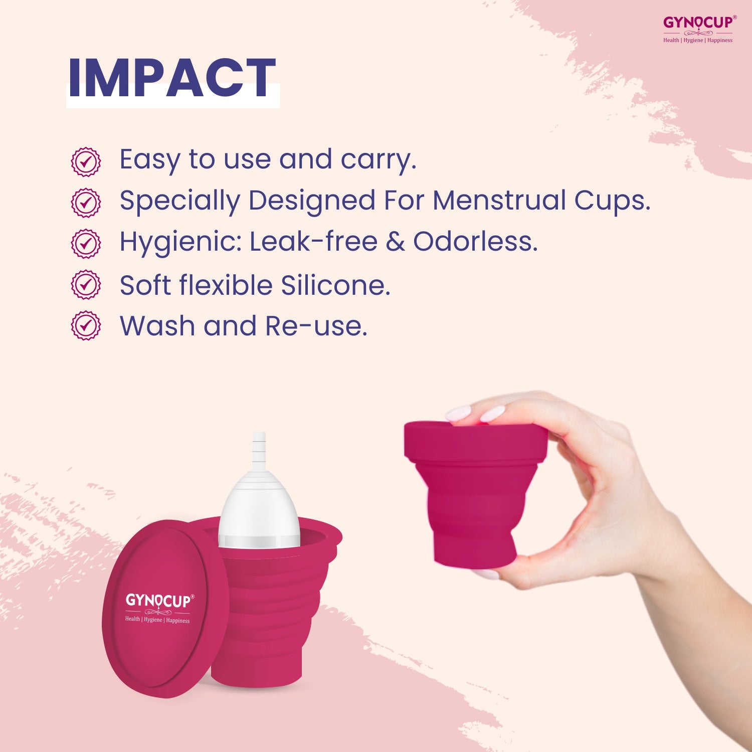 Gynocup Collapsible Silicone Cup Menstrual Cup Sterilizer | Kills 99% of Germs in 2 Minutes | Microwave Friendly - 1 Unit