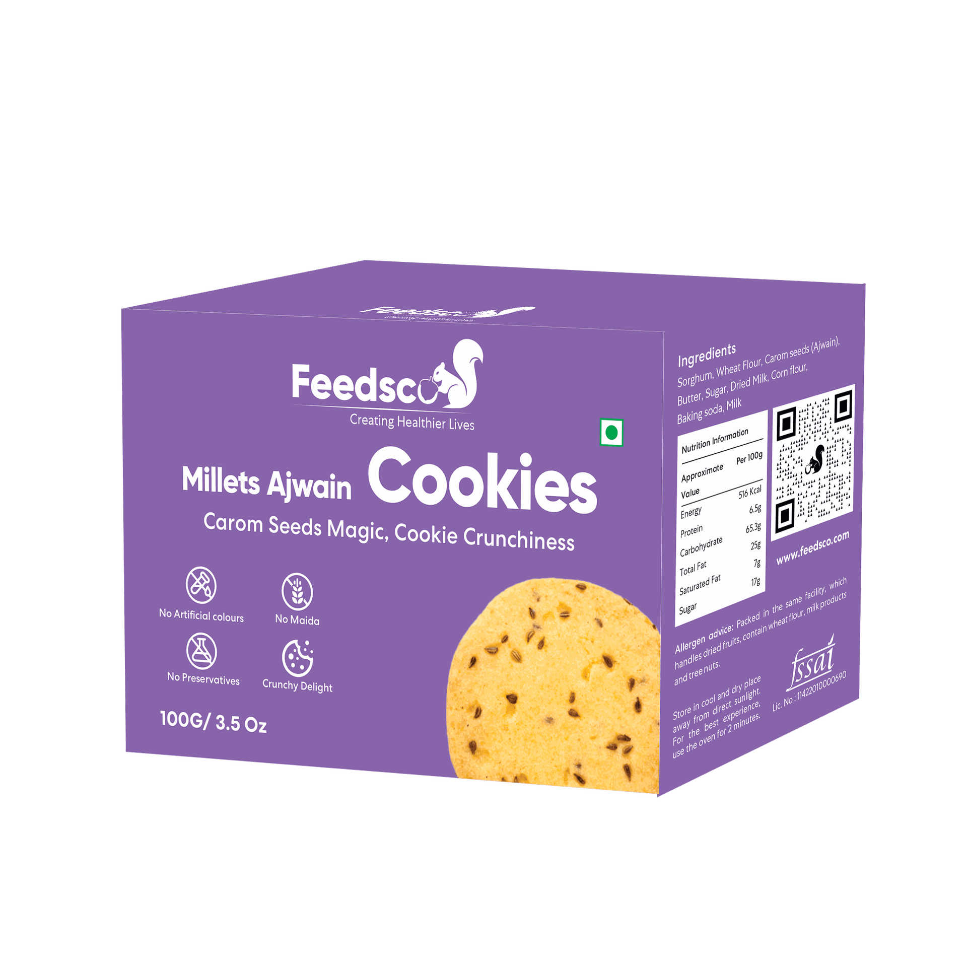 Feedsco Millets Ajwain Cookies Tasty & Healthy Cookies |100g | Pack of 3