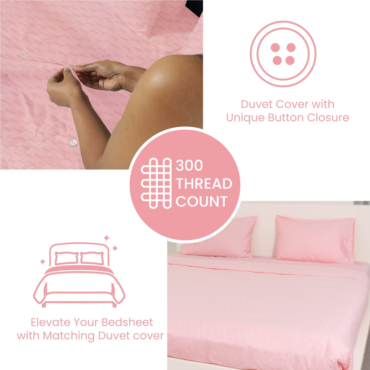 Strawberry Cream, 300TC, Step Design Bedsheet Set