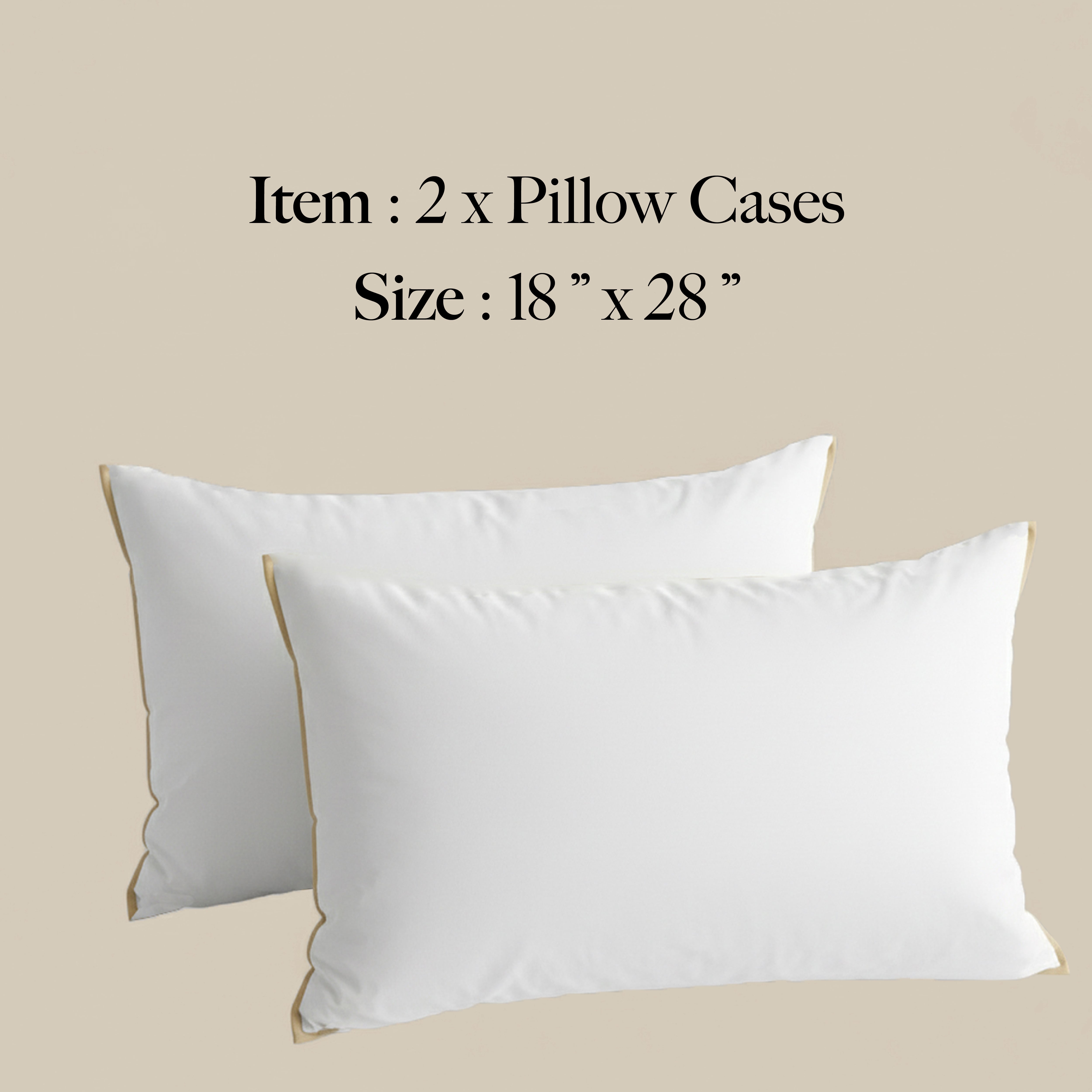 Gold Flange on White Percale, 300 TC Bedsheet with two pillow cover