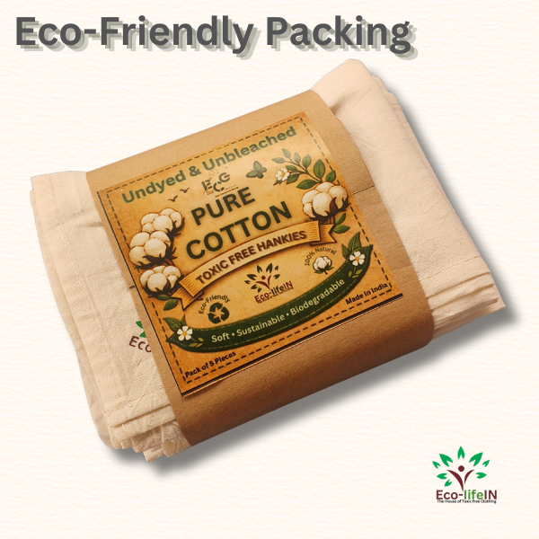 Eco life Toxic free Undyed and Unbleached pure Cotton Kerchief ( Hankies) - 5 Pieces