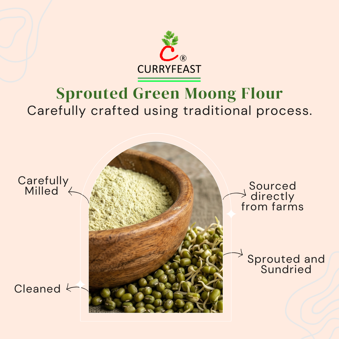CURRYFEAST Sprouted Green Moong Flour / Instant Chilla Flour / INR 250