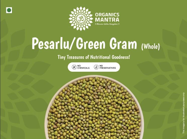 Organics Mantra - Green Gram Whole/ Pesaralu/ Moong - 1 Kg