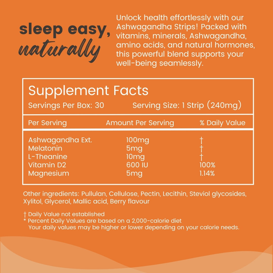 365veda Ashwagandha In-A-Strip™ | For Stress-relief, Sleep, Cognition and Muscle Recovery | Made with KSM-66® Ashwagandha | 30 Strips