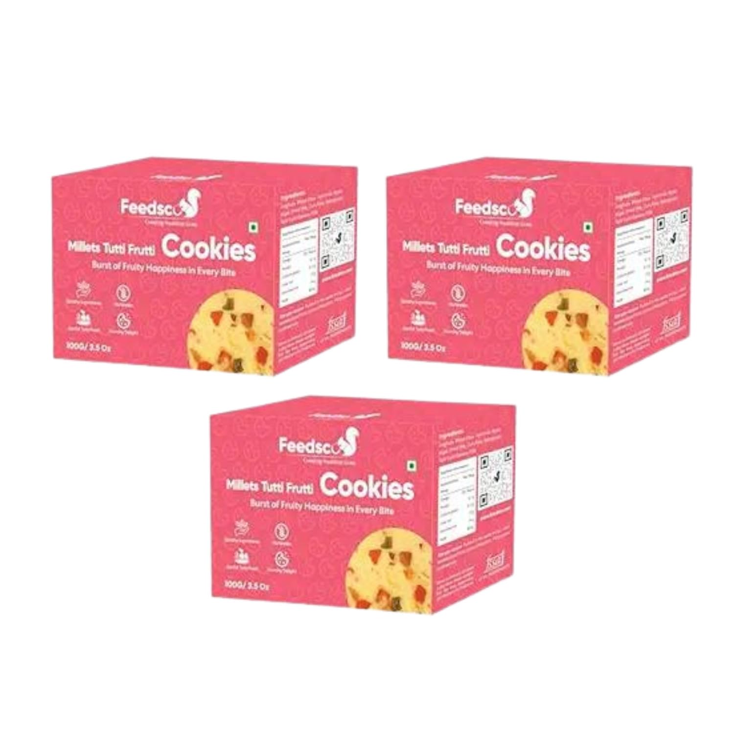 Feedsco Millets Tutti Frutti Cookies Tasty & Healthy Cookies | Natural Sweetness | 100g | Pack of 3