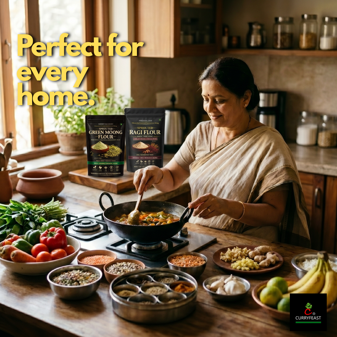 CURRYFEAST Sprouted Green Moong Flour / Instant Chilla Flour / INR 250