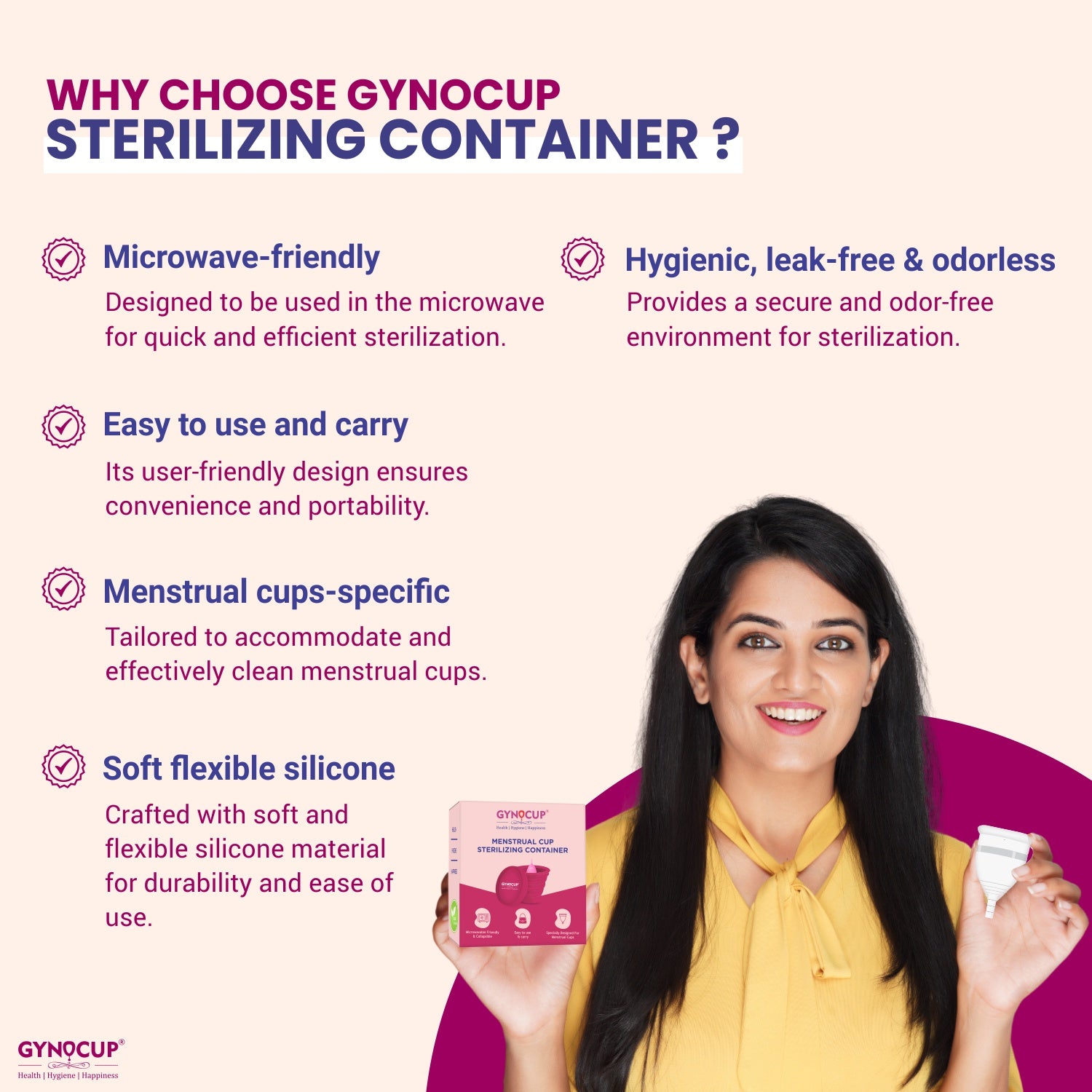 Gynocup Collapsible Silicone Cup Menstrual Cup Sterilizer | Kills 99% of Germs in 2 Minutes | Microwave Friendly - 1 Unit