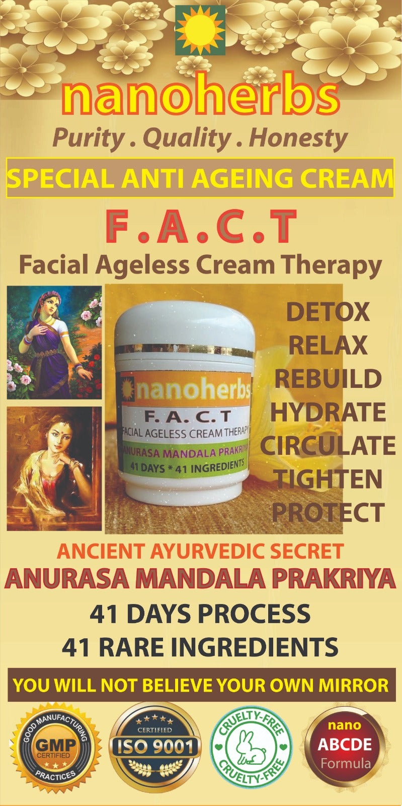NANOHERBS F.A.C.T ANTI AGEING CREAM(SPECIAL HANDMADE AYURVEDIC CREAM) Set of 3 + 1 FREE