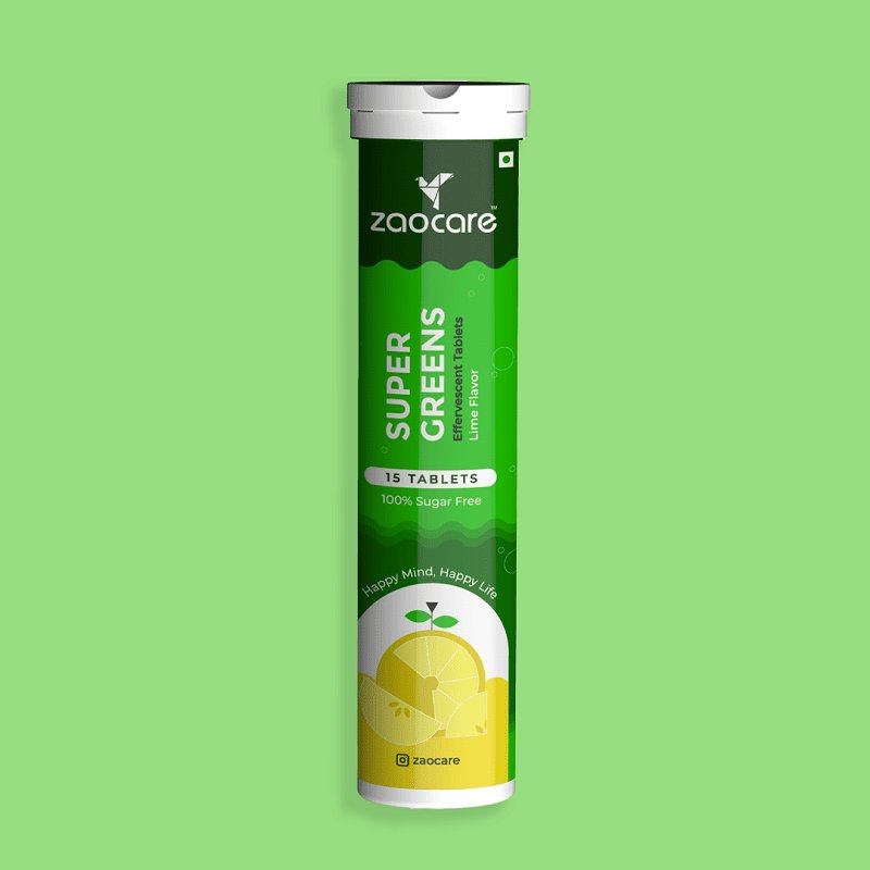 Zaocare Supergreen Effervescent Tablets For Tummy Fat Burn & Gut Detox | 100% Vegan