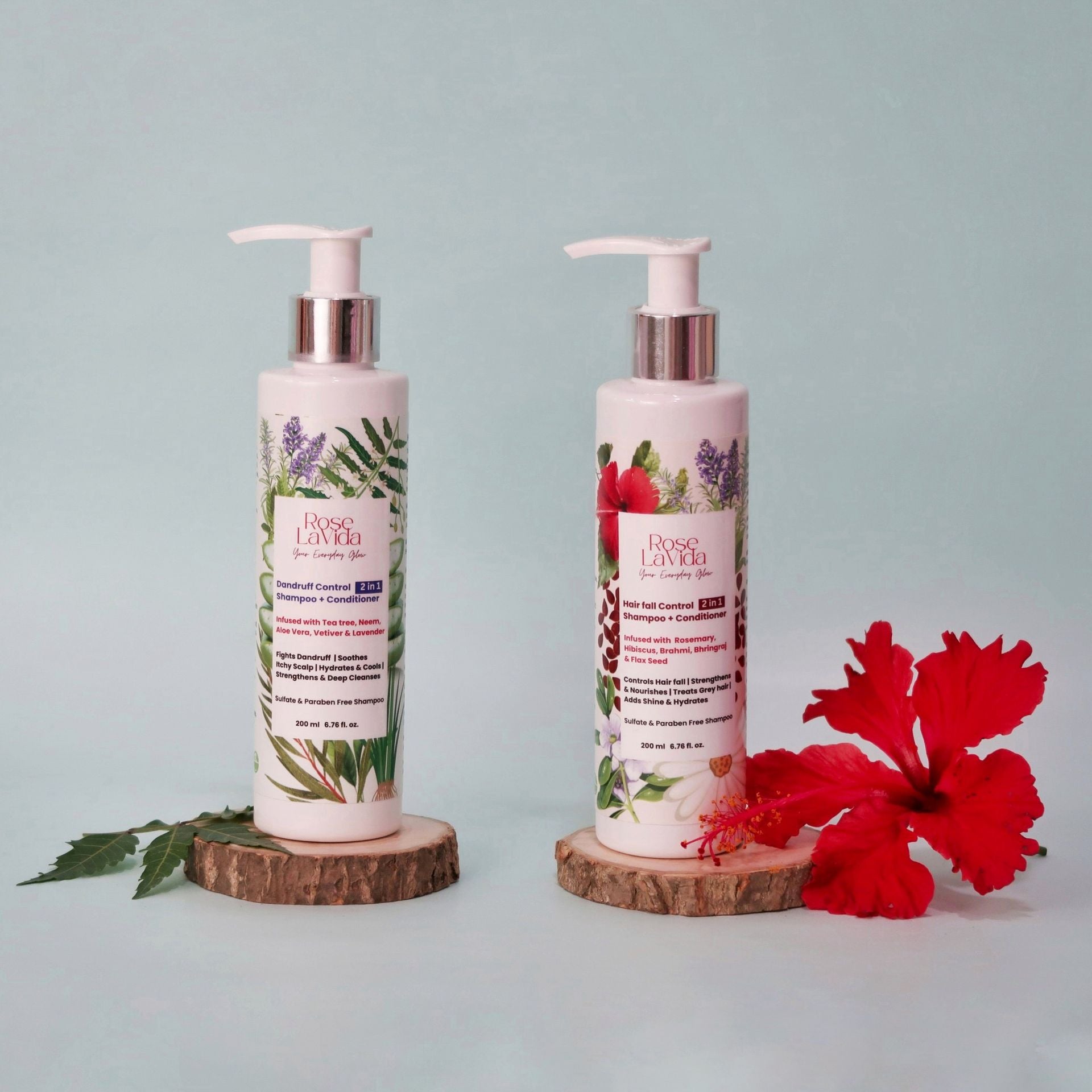 Rose Lavida Ayurvedic Rosemary Strength & Shine & Tea Tree Flake Free 2-in-1 Shampoo + Conditioner For Hair fall & Dandruff Control Combo| With 5 Plant Ingredients | Sulfate & Paraben Free | For All Hair Types | All Age Groups