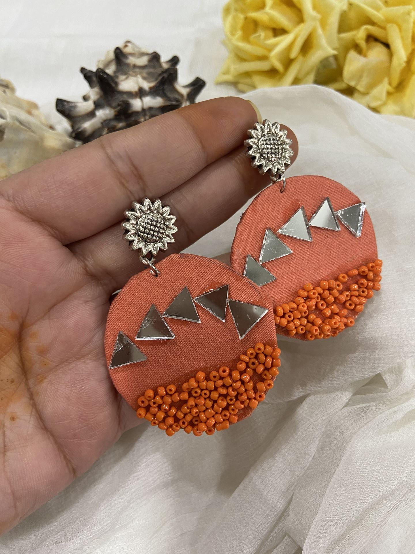 Laadli Handmade- Narangi-Mirror Handmade Earrings