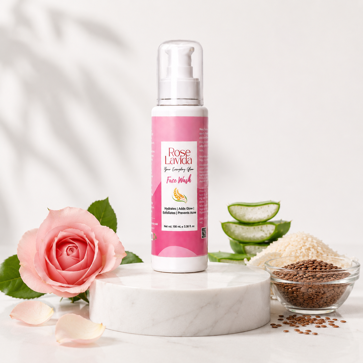 Rose Lavida Rice Aloe Radiance Cleanser | Gentle & Non-drying | For All Skin Types | Sulfate & Paraben Free