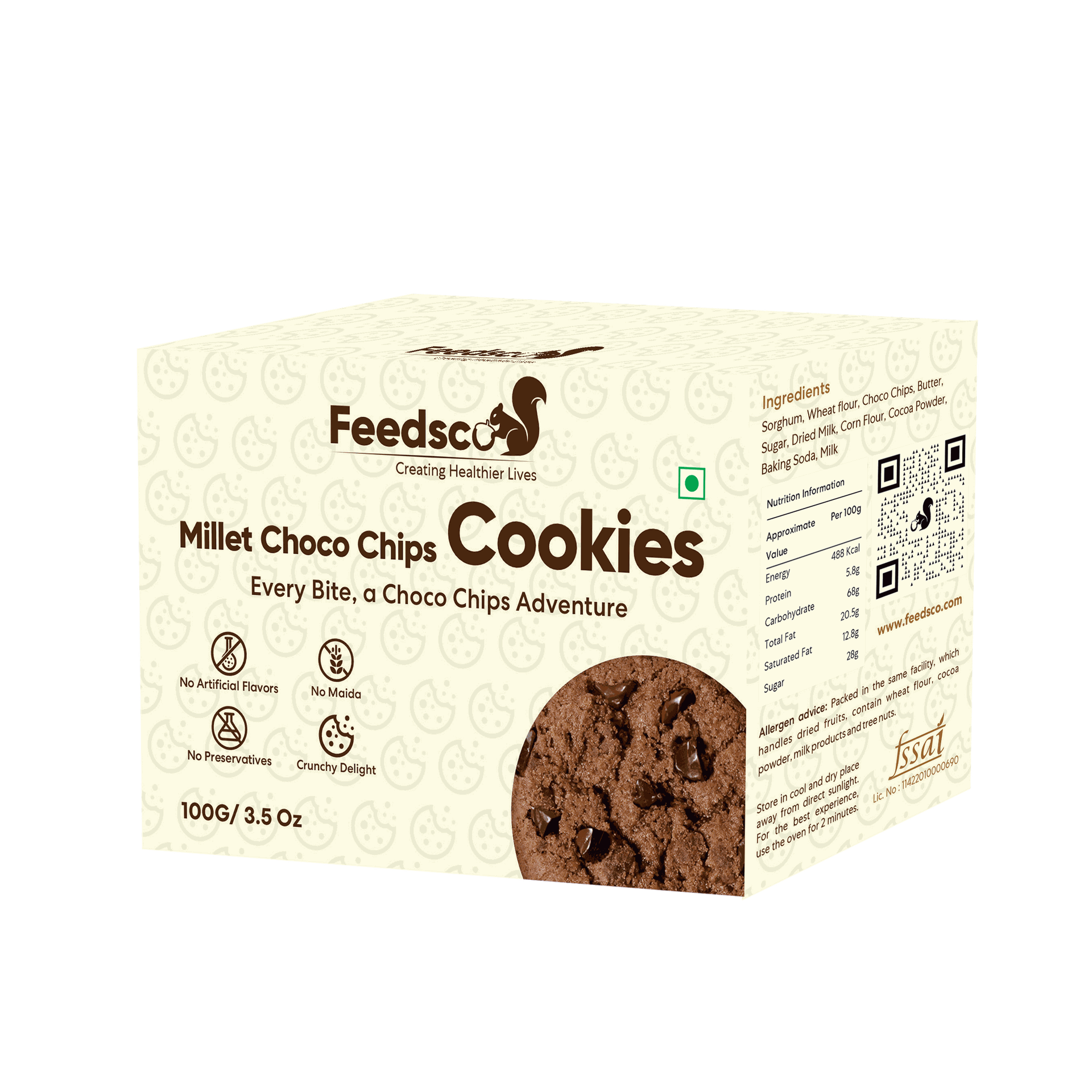 Feedsco Millets Chocochips Cookies Tasty & Healthy Cookies | Natural Sweetness | 100g | Pack of 3